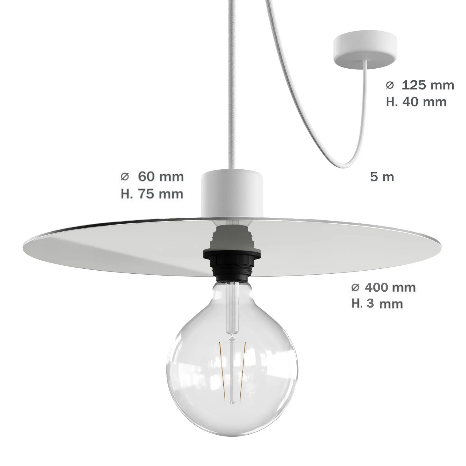 Modulair ELEGANT Lampada con 5 m cavo tessile, paralume Ellepì, rosone e portalampada in silicone IP65 waterproof - Nero - Image 6