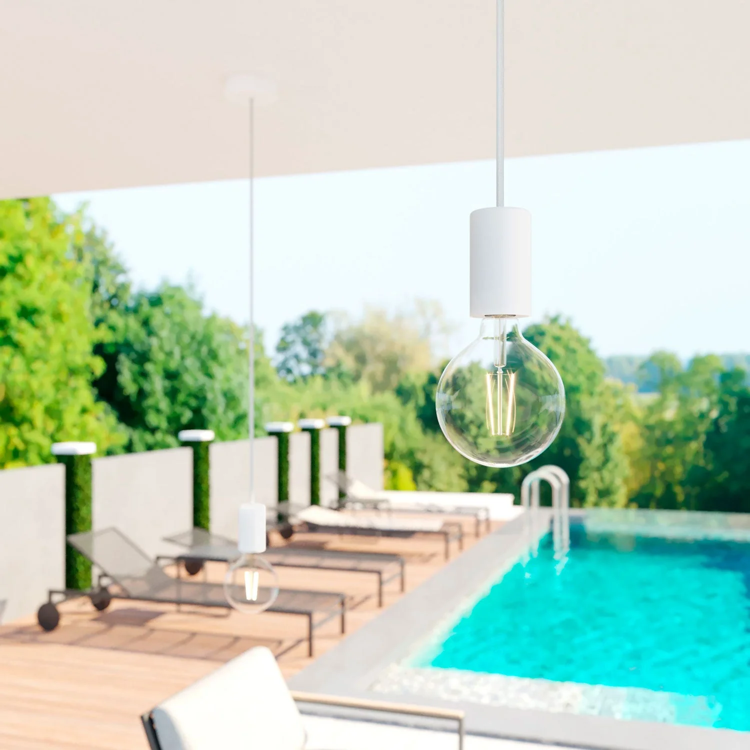 Modulair ELEGANT Lampada da esterno con 1,5 m cavo tessile, rosone e portalampada in silicone IP65 waterproof - Bianco - Image 2
