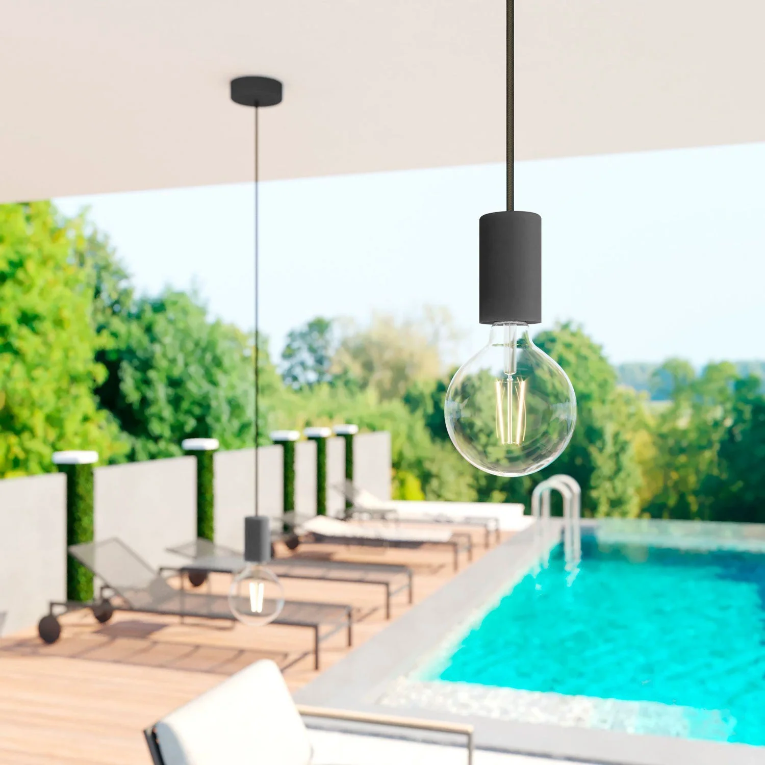 Modulair ELEGANT Lampada da esterno con 1,5 m cavo tessile, rosone e portalampada in silicone IP65 waterproof - Nero - Image 2