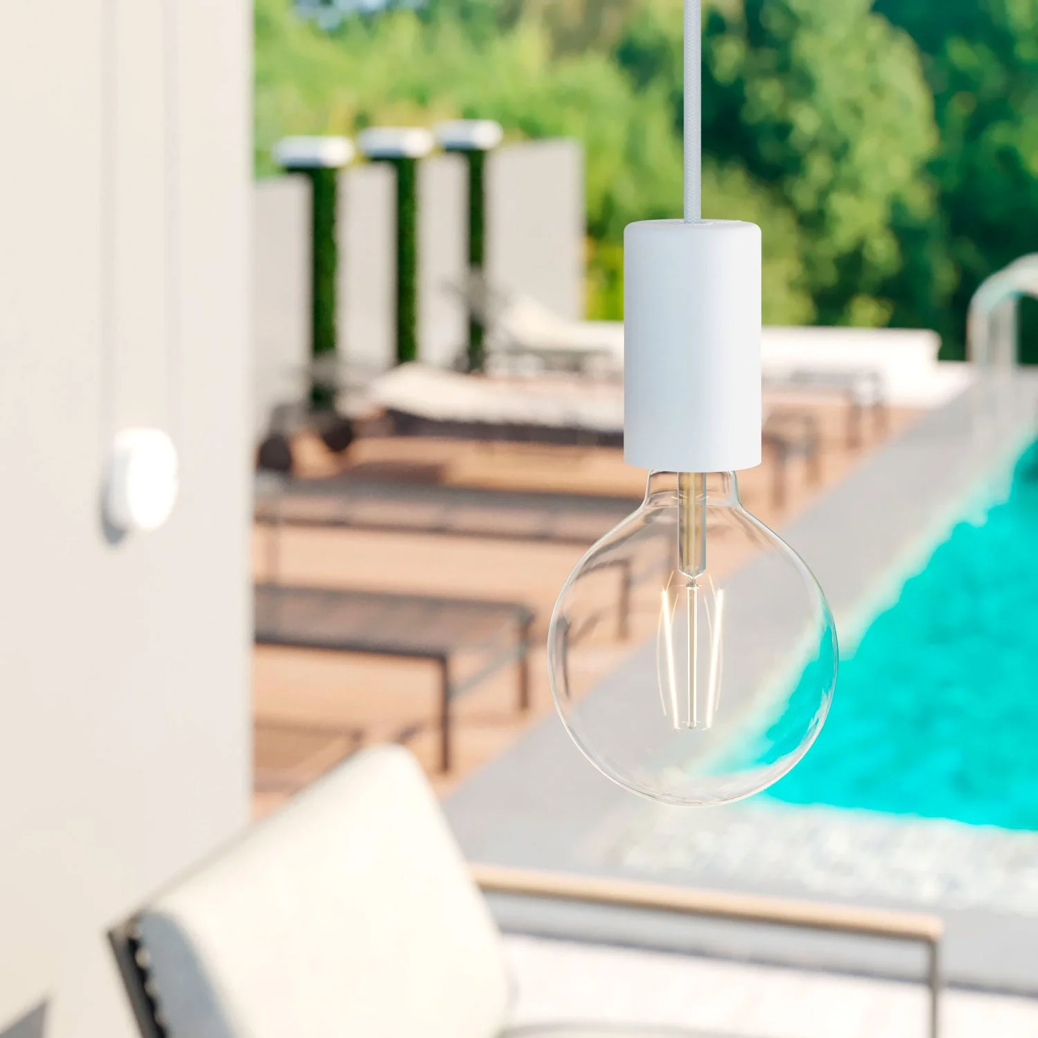 Modulair ELEGANT Lampada da esterno con 5 m cavo tessile, decentatore, rosone e portalampada IP65 waterproof - Bianco - Image 2