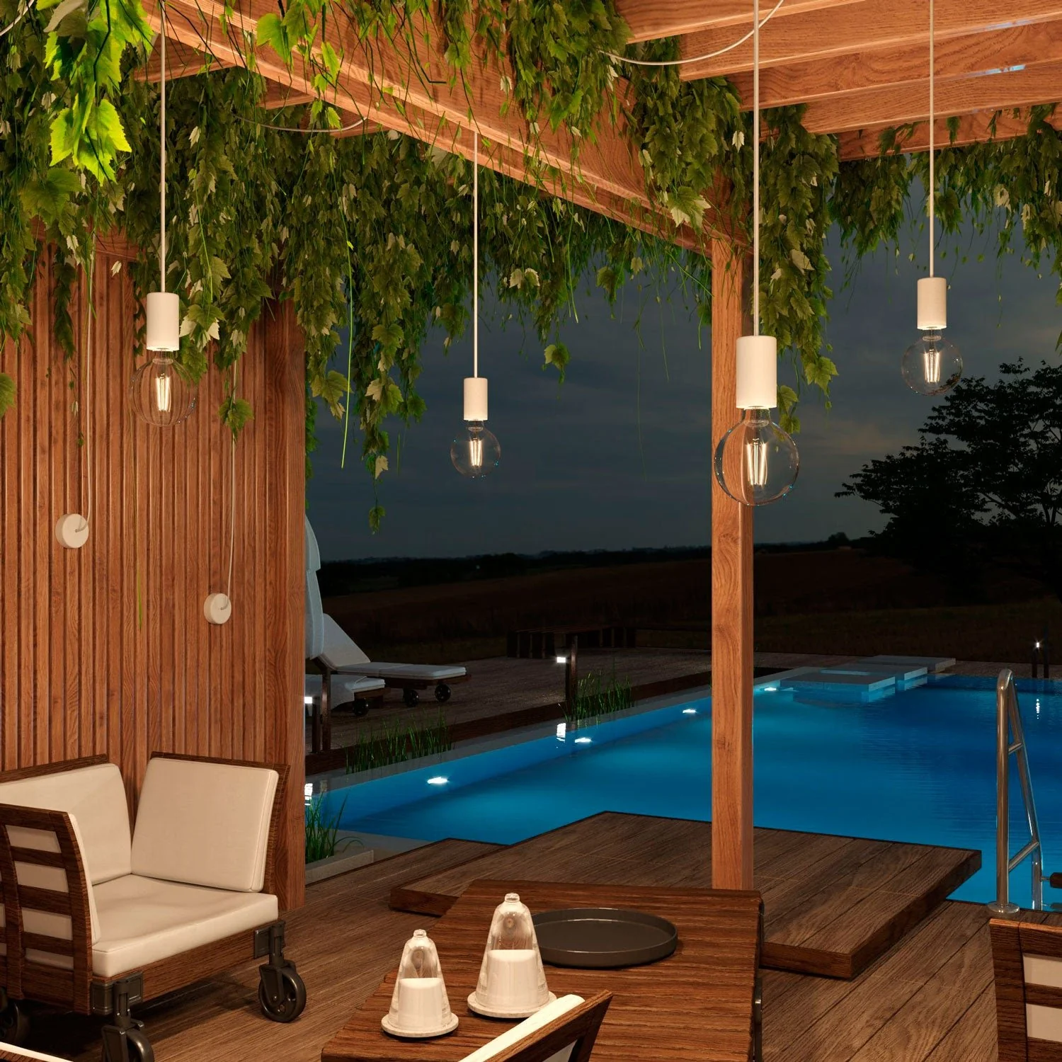 Modulair ELEGANT Lampada da esterno con 5 m cavo tessile, decentatore, rosone e portalampada IP65 waterproof - Bianco - Image 3