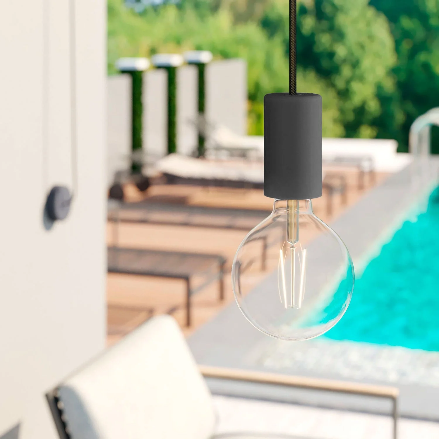 Modulair ELEGANT Lampada da esterno con 5 m cavo tessile, decentatore, rosone e portalampada IP65 waterproof - Nero - Image 2