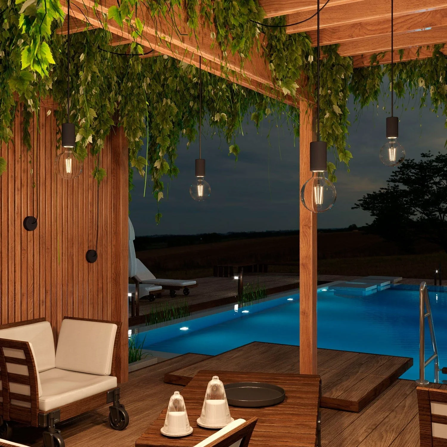 Modulair ELEGANT Lampada da esterno con 5 m cavo tessile, decentatore, rosone e portalampada IP65 waterproof - Nero - Image 3