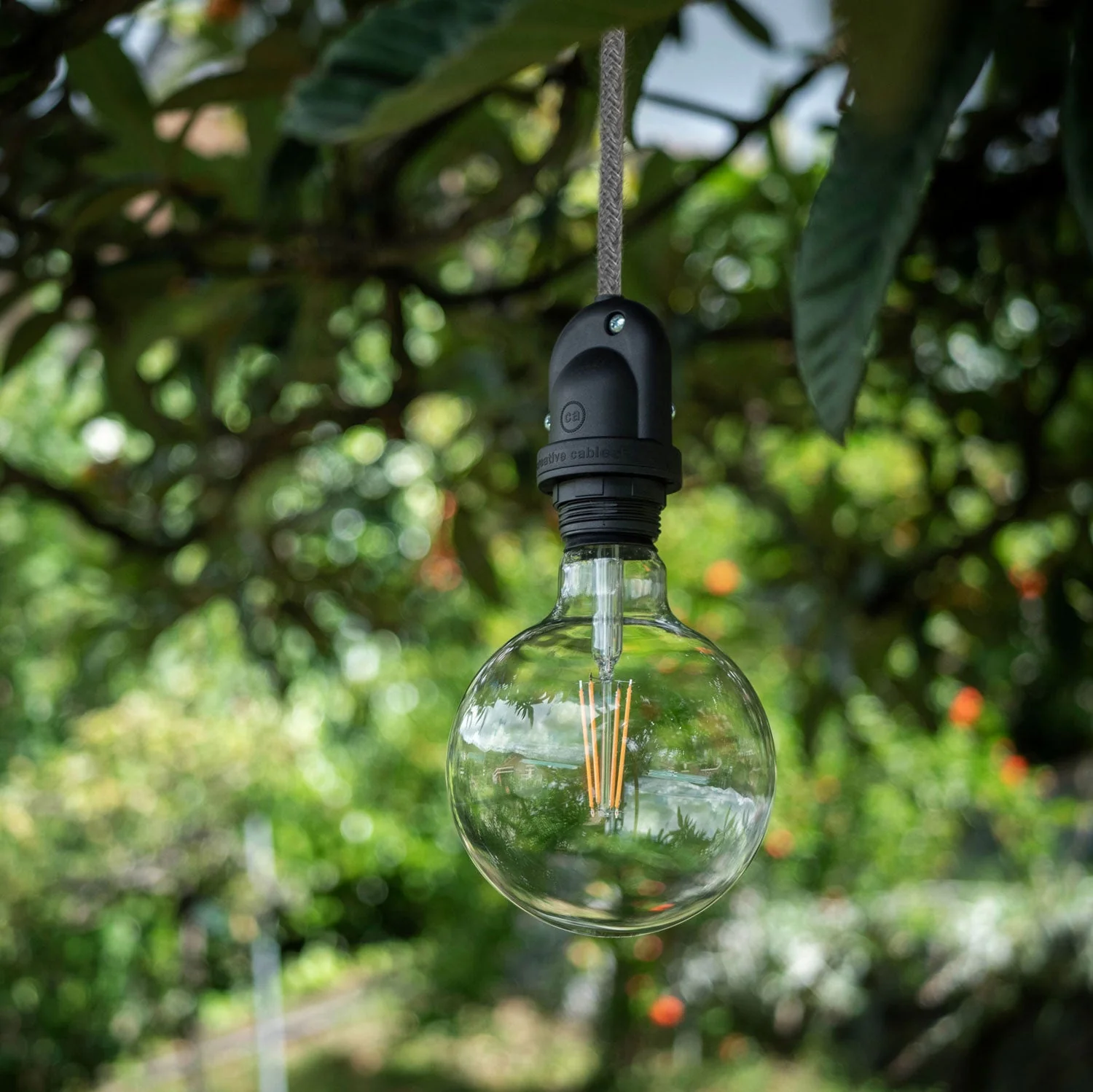 Modulair Lampada da esterno per paralume con 5 m cavo tessile, decentatore, rosone e portalampada IP65 - Grigio ghiaccio - Image 2