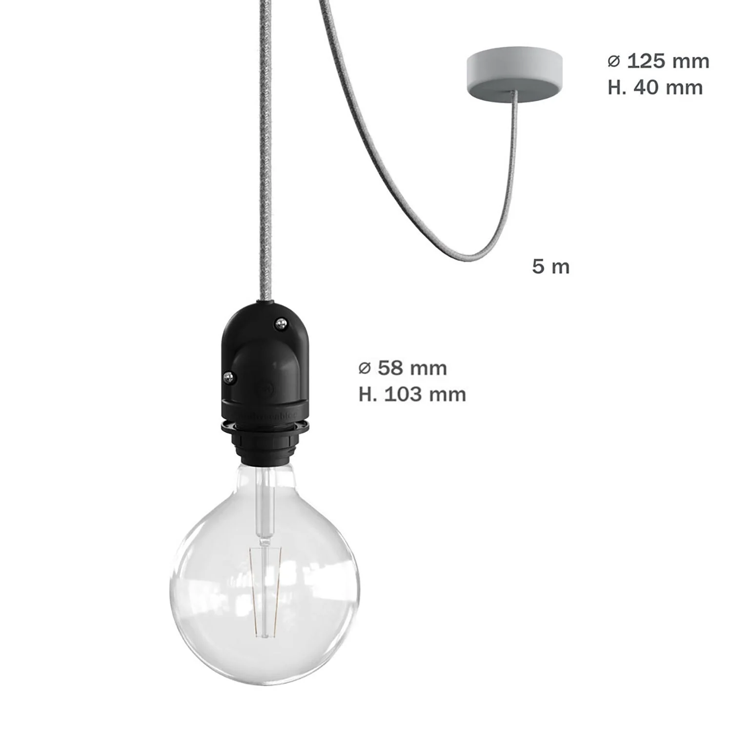 Modulair Lampada da esterno per paralume con 5 m cavo tessile, decentatore, rosone e portalampada IP65 - Grigio ghiaccio - Image 6
