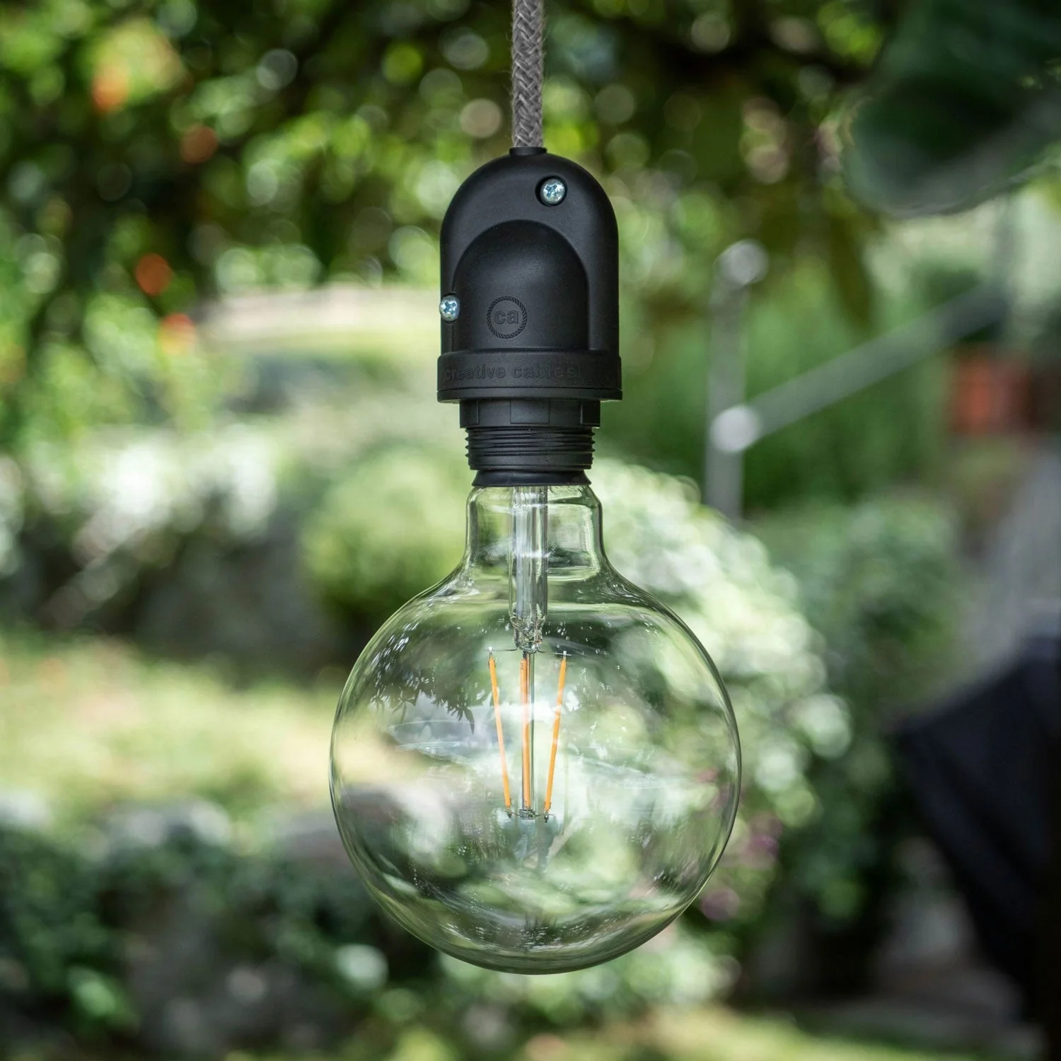 Modulair Lampada da esterno per paralume con 5 m cavo tessile, decentatore, rosone e portalampada IP65 - Nero - Image 2