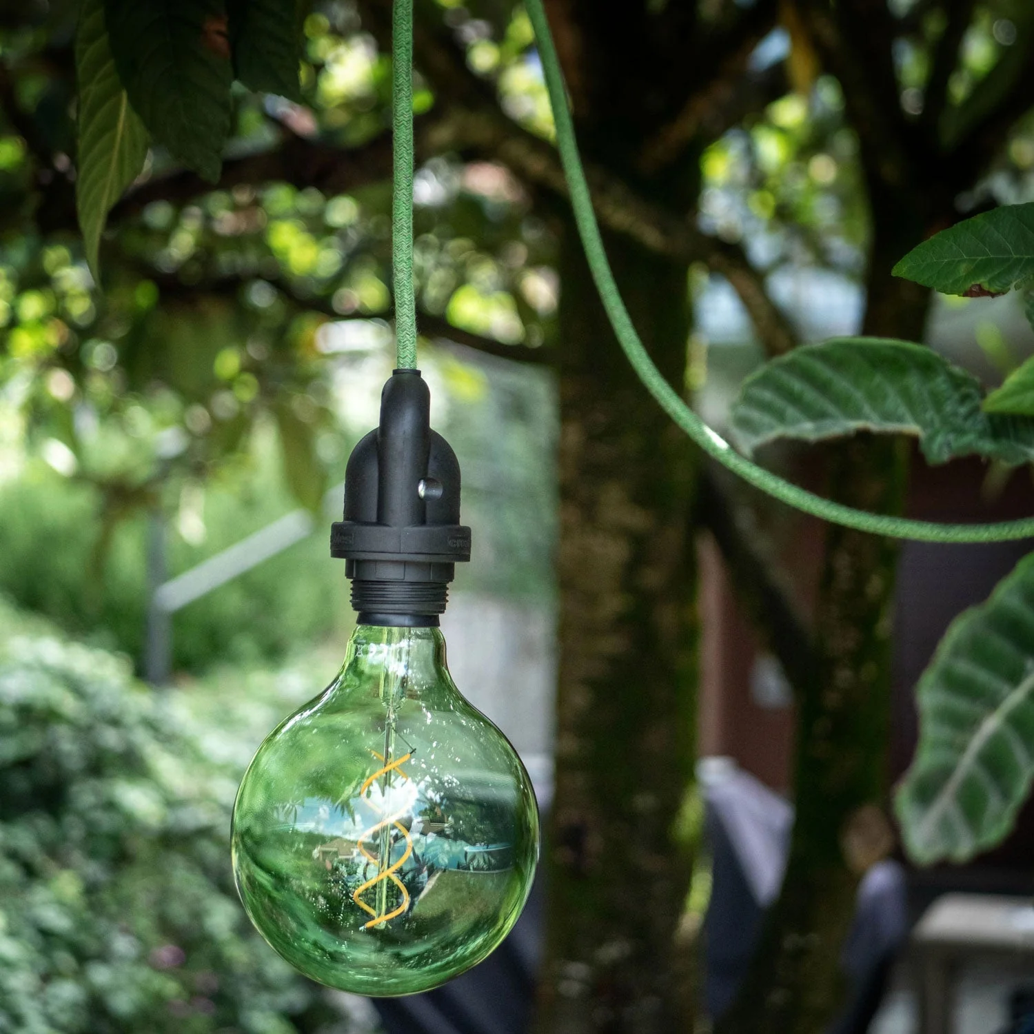 Modulair Lampada da esterno per paralume con 5 m cavo tessile, decentatore, rosone e portalampada IP65 - Verde prato - Image 3