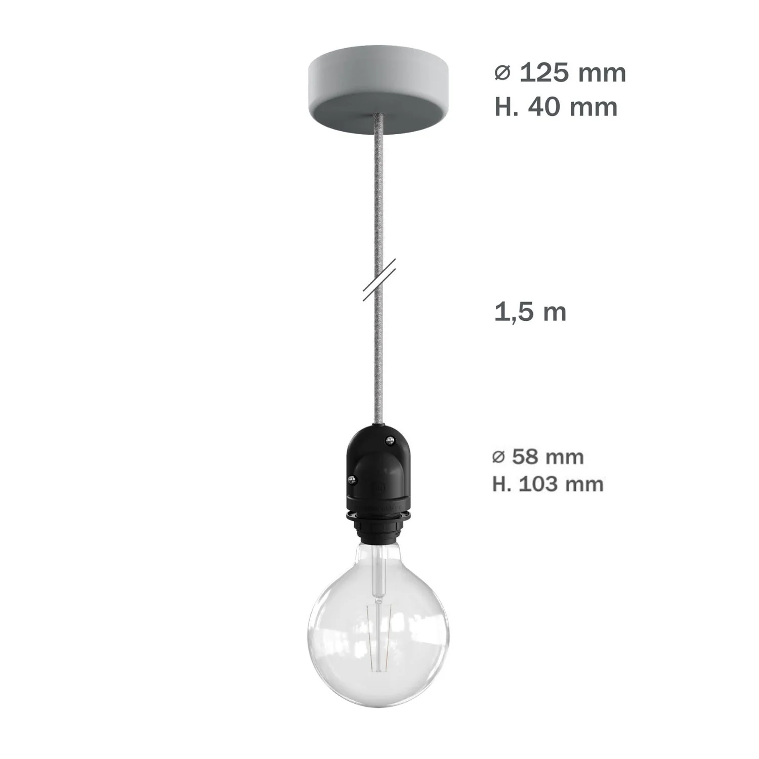 Modulair Lampada per paralume da esterni con 1,5 m cavo tessile, rosone e portalampada IP65 waterproof - Nero - Image 5