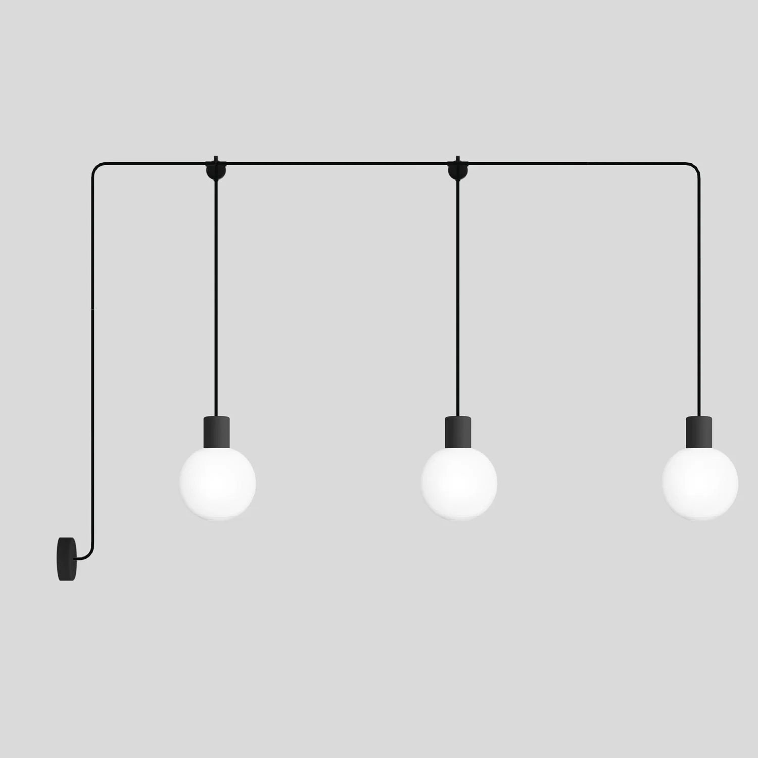 Modulair Outdoor Lamp, suitable for wet locations, with 3 drops and Unbreak-a-Ball unbreakable shades - Black