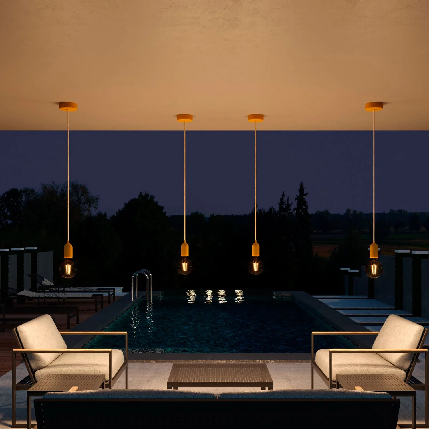Modulair PASTEL Lampada da esterno con 1,5 m cavo tessile, rosone e portalampada in silicone IP65 waterproof - Mostarda - Image 3