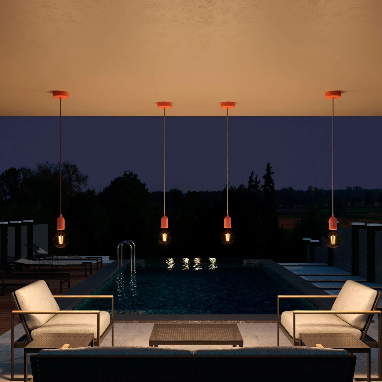 Modulair PASTEL Lampada da esterno con 1,5 m cavo tessile, rosone e portalampada in silicone IP65 waterproof - Salmone - Image 3