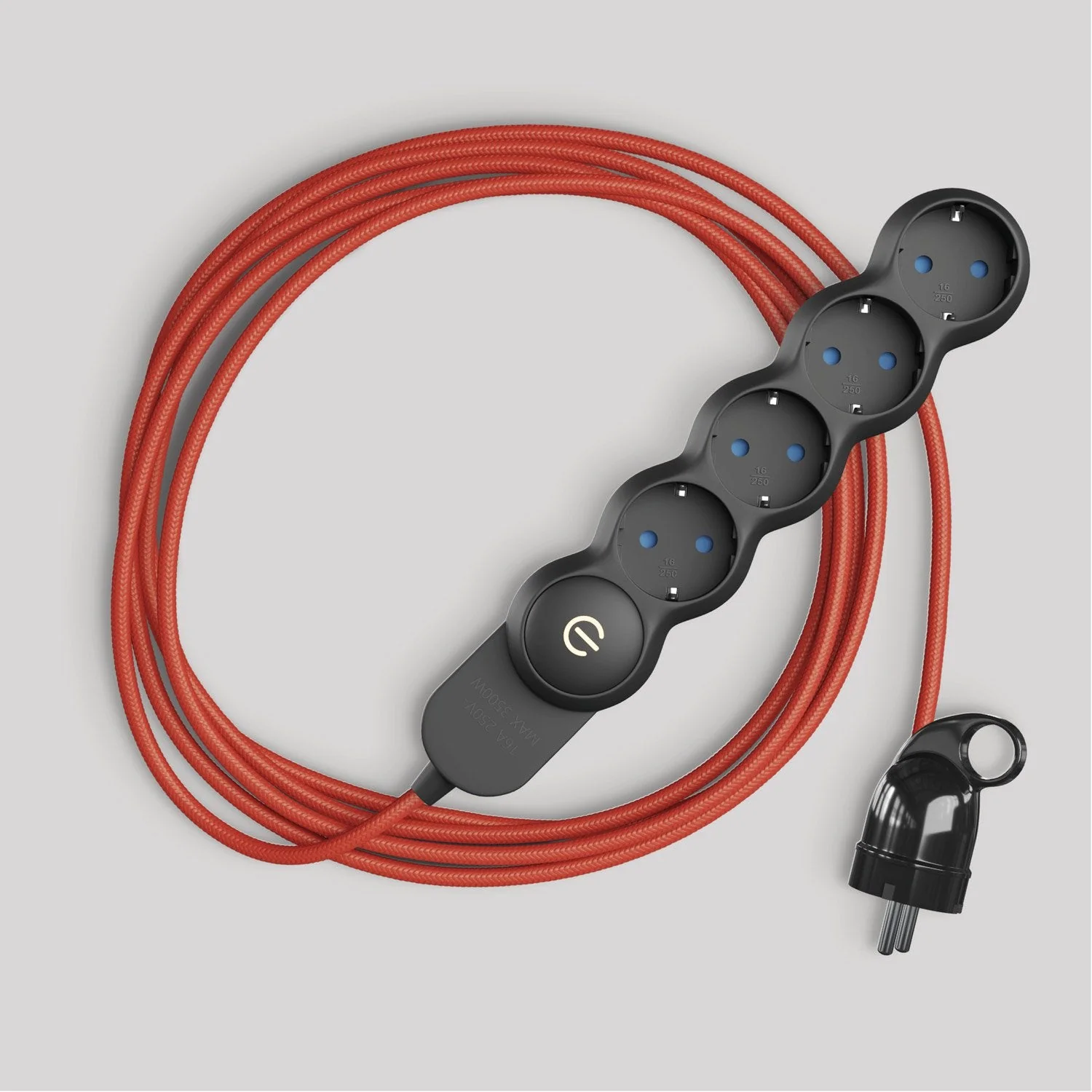 Multipresa tedesca con cavo in tessuto rosso lucido e spina Schuko con anello comfort - Image 3