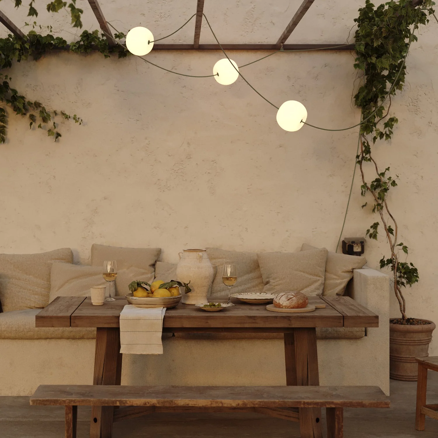 Outdoor 3-Light String Light for wet locations Olive Green, Power supply with US plug - Marina3 Cherry - Image 10