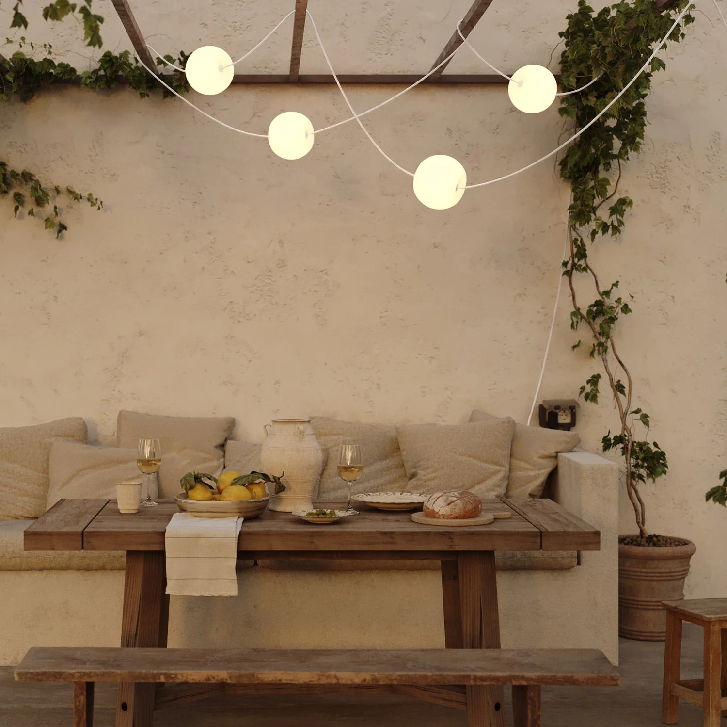 Outdoor 4-Light String Light for wet locations White Sand, Power supply with US plug - Marina4 Cherry - Image 9