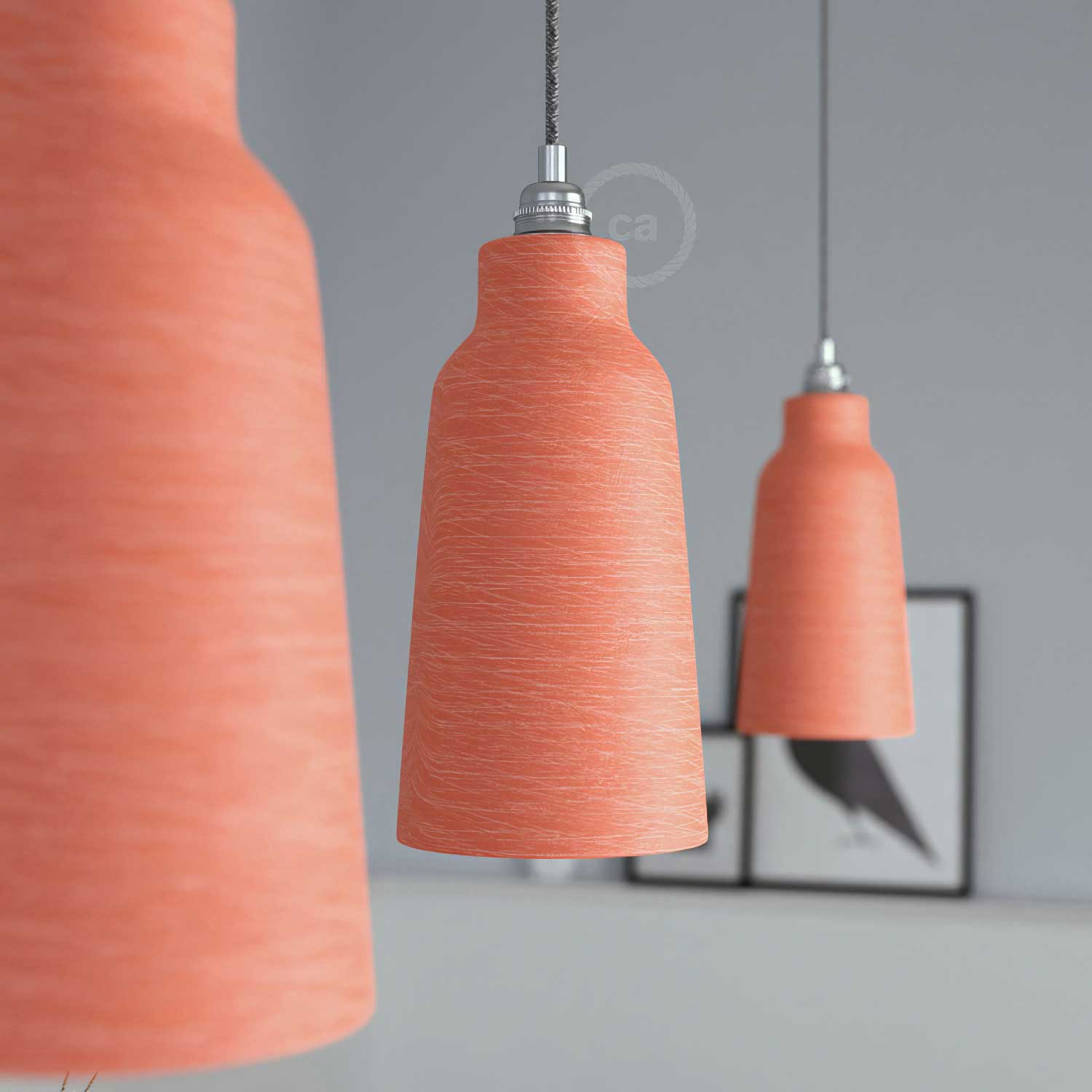 Paralume Bottiglia in ceramica, collezione Materia - Made in Italy - Corallo striato - Image 3