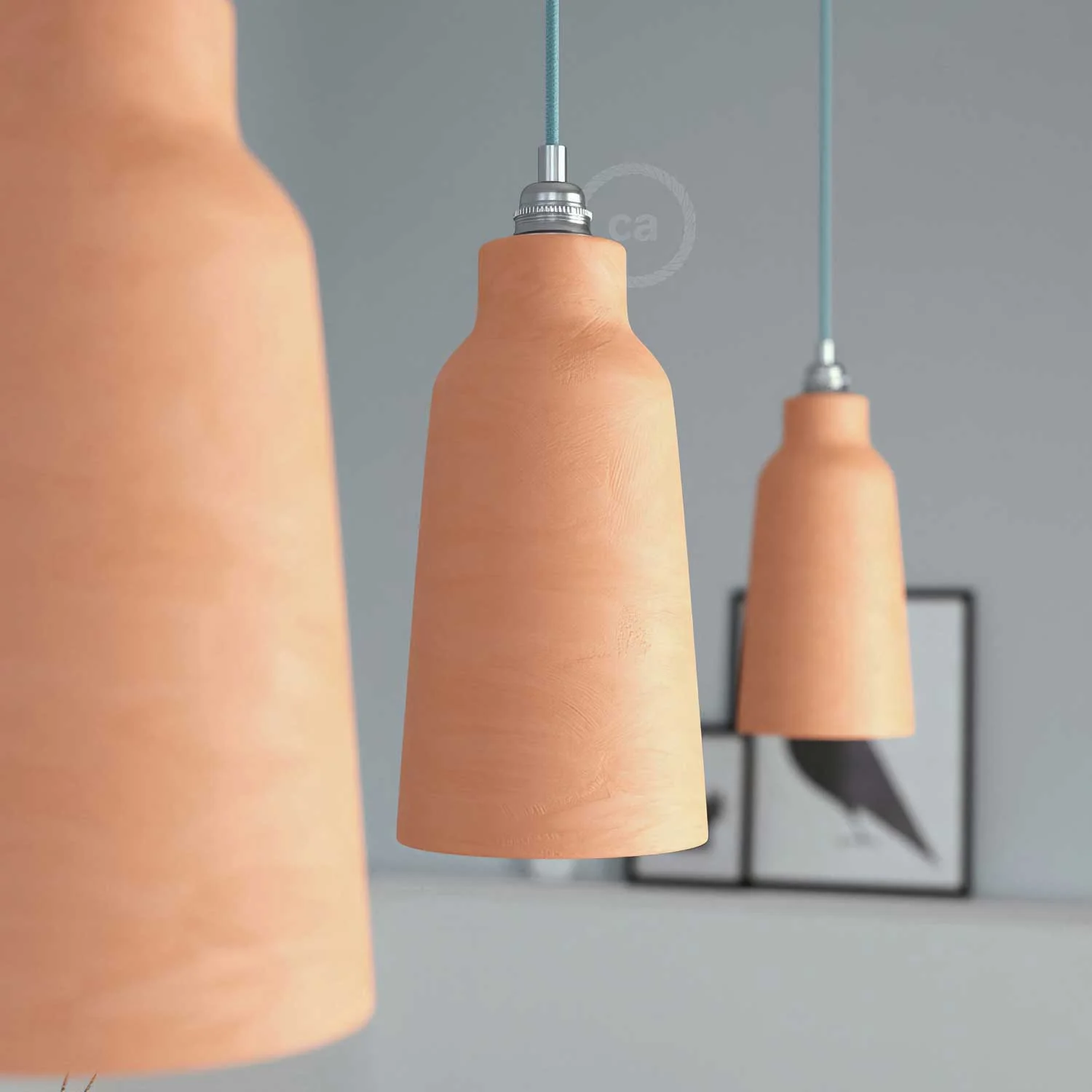 Paralume Bottiglia in ceramica, collezione Materia - Made in Italy - Terracotta striato - Image 3