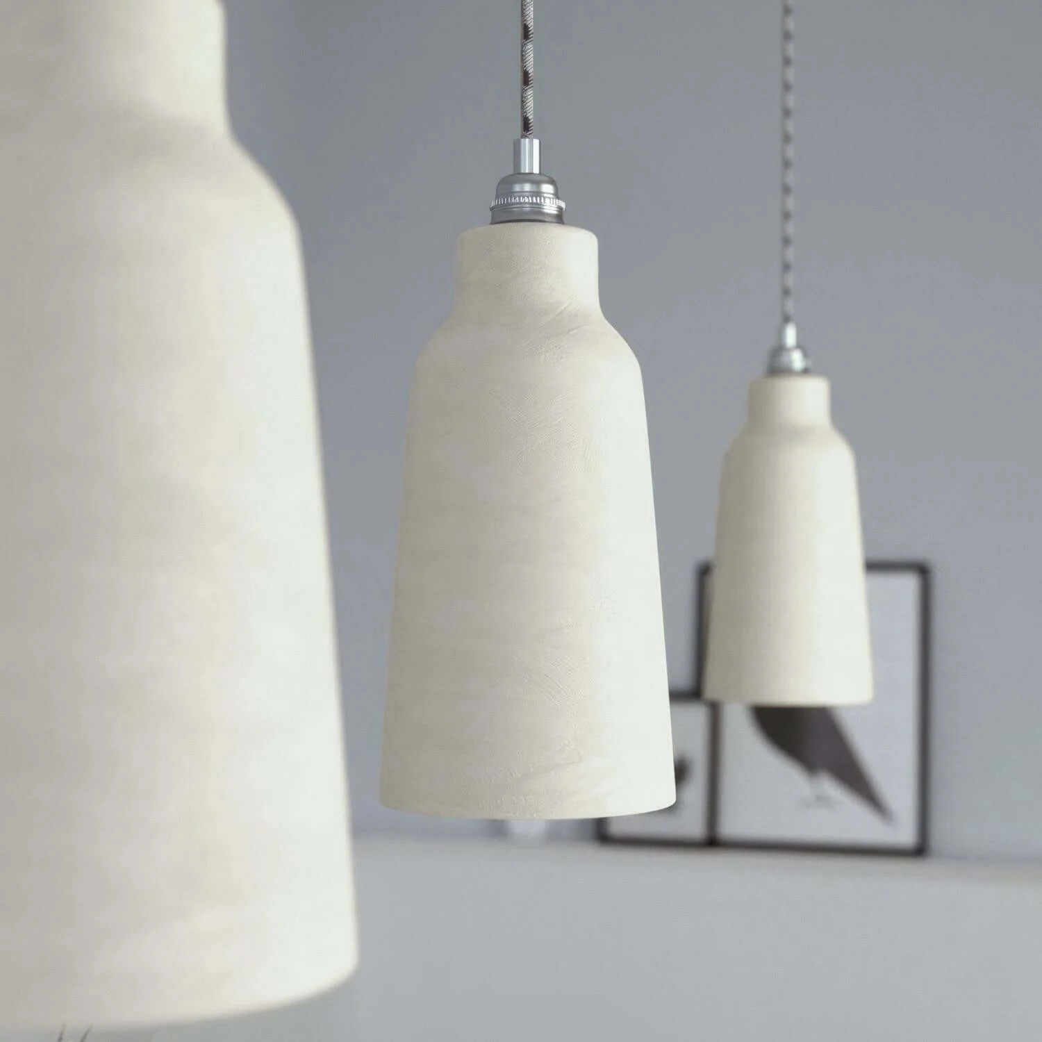 Paralume Bottiglia in ceramica, collezione Materia - Made in Italy - Tortora striato - Image 3