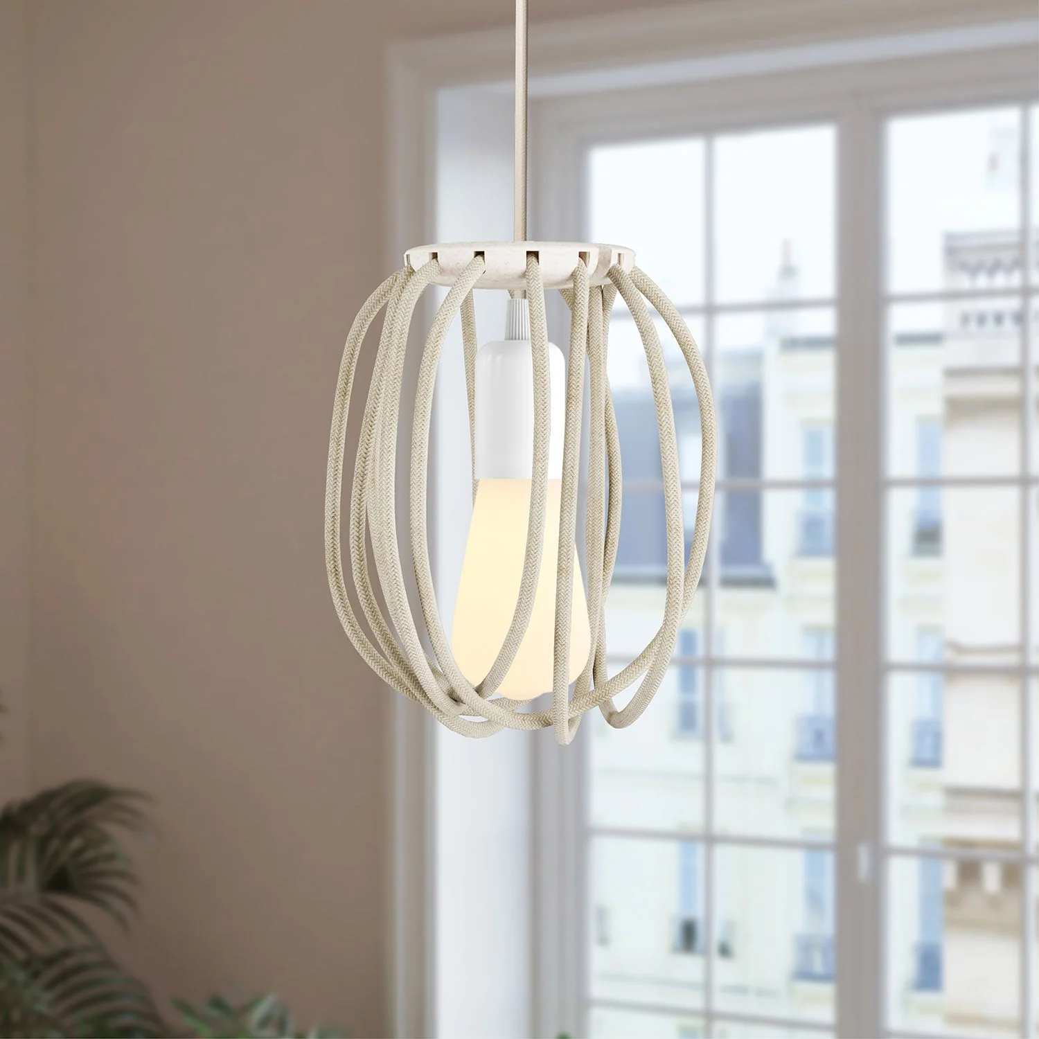 Paralume Cablò multicolor 50 cm e cavi in lino bianco - Image 2