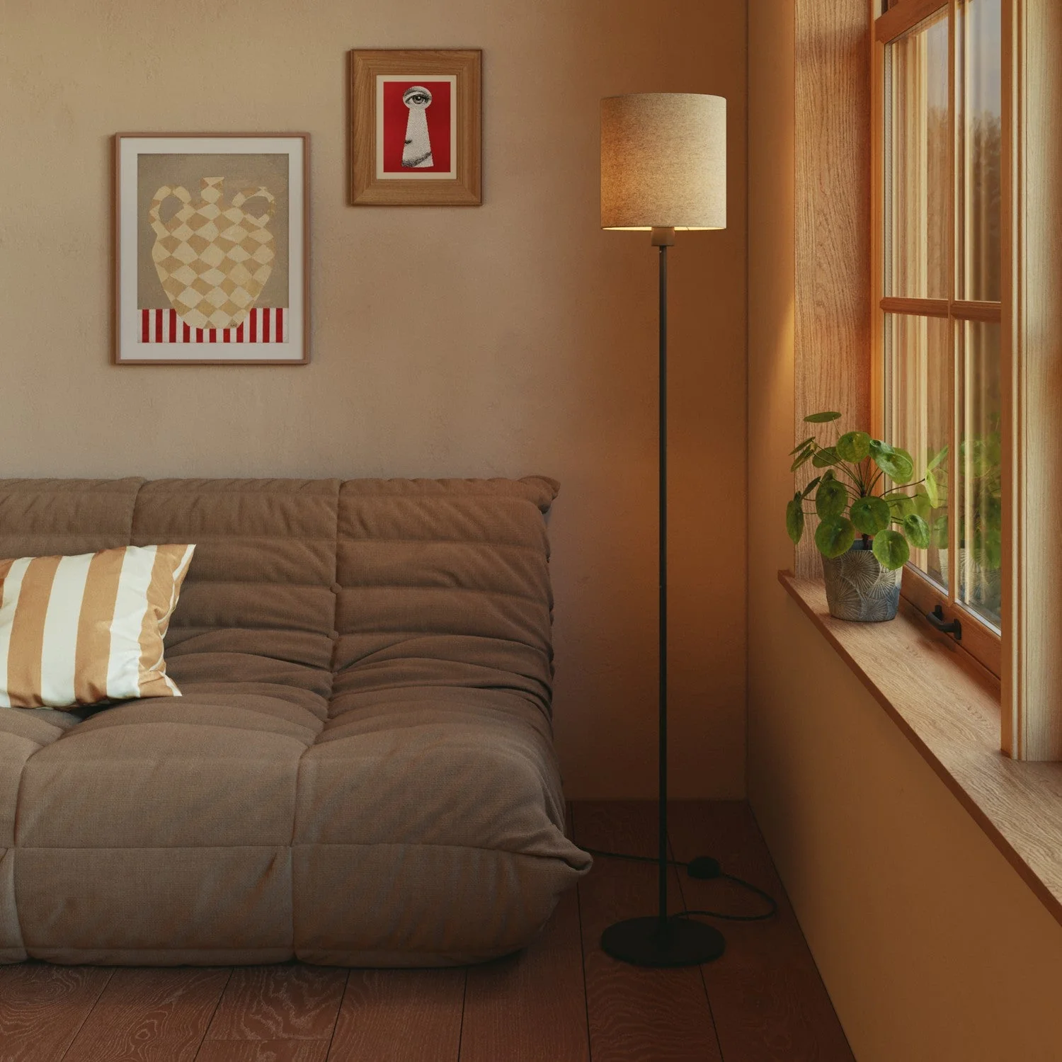 Paralume Cilindro M in tessuto con attacco E27 - Made in Italy - Lana Beige - Image 2