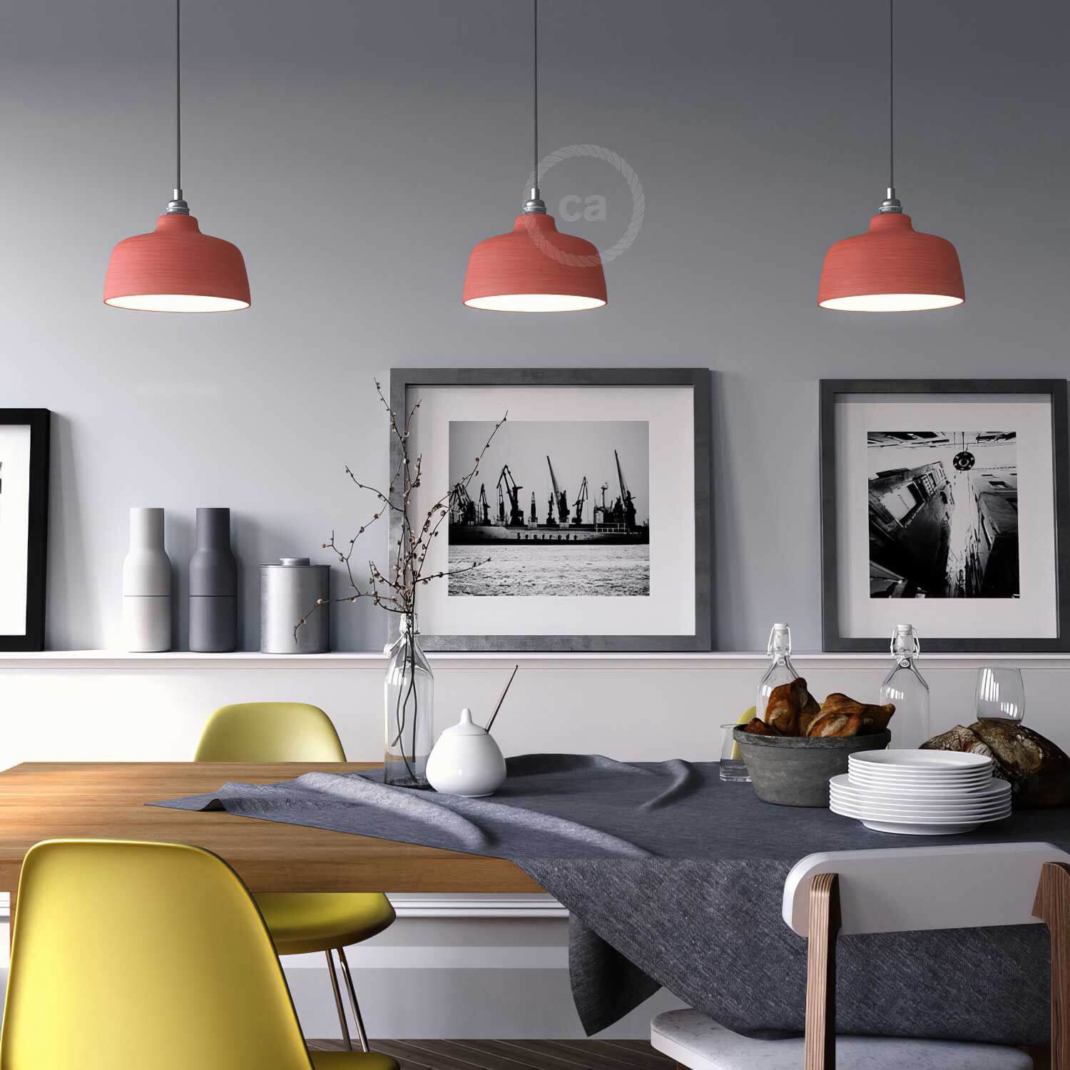 Paralume Coppa in ceramica, collezione Materia - Made in Italy - Corallo striato - Image 2
