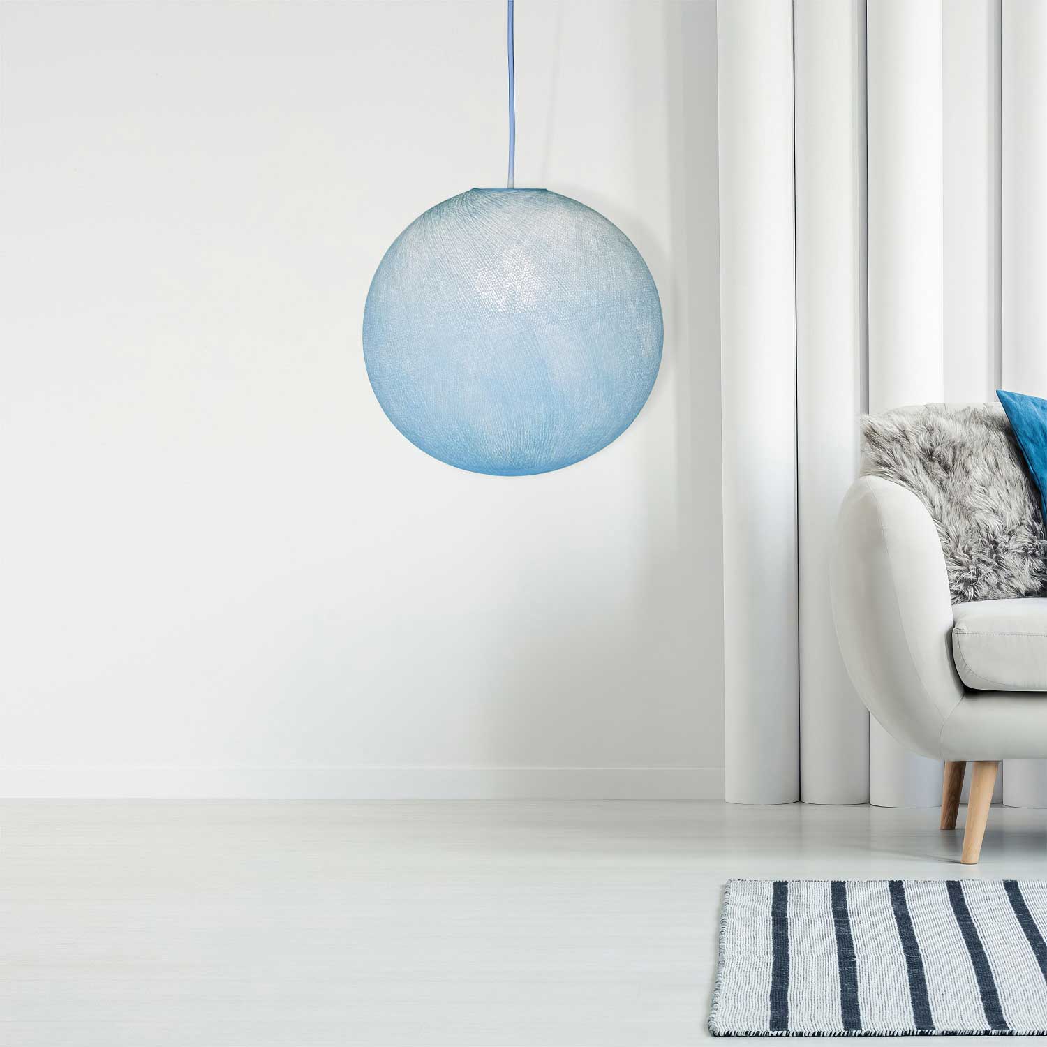 Paralume Sfera in filo 100% fatto a mano - Poliestere Azzurro polvere - Image 3