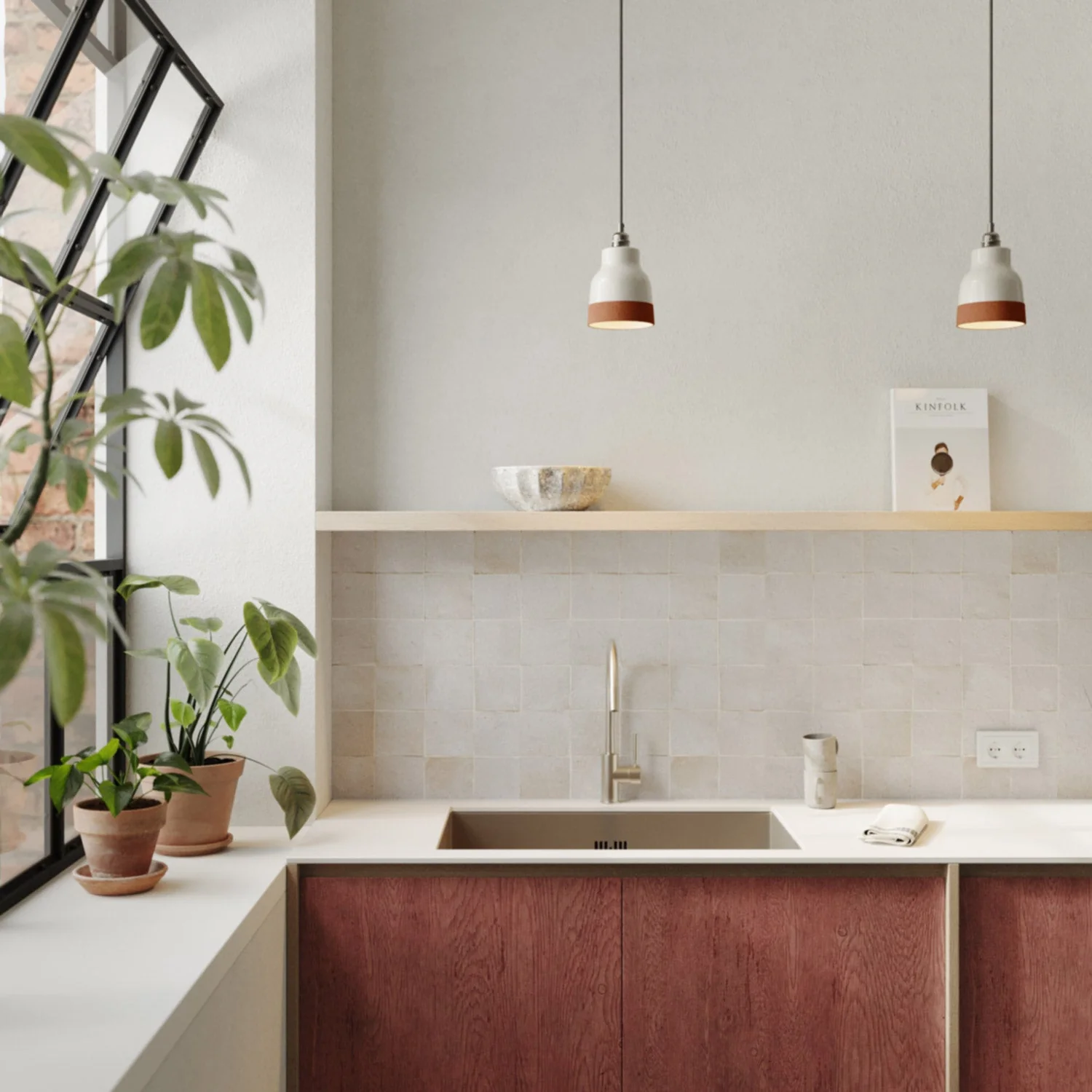 Paralume Vaso bicolore in ceramica Bianco e Terracotta, collezione Materia - Made in Italy - Image 2