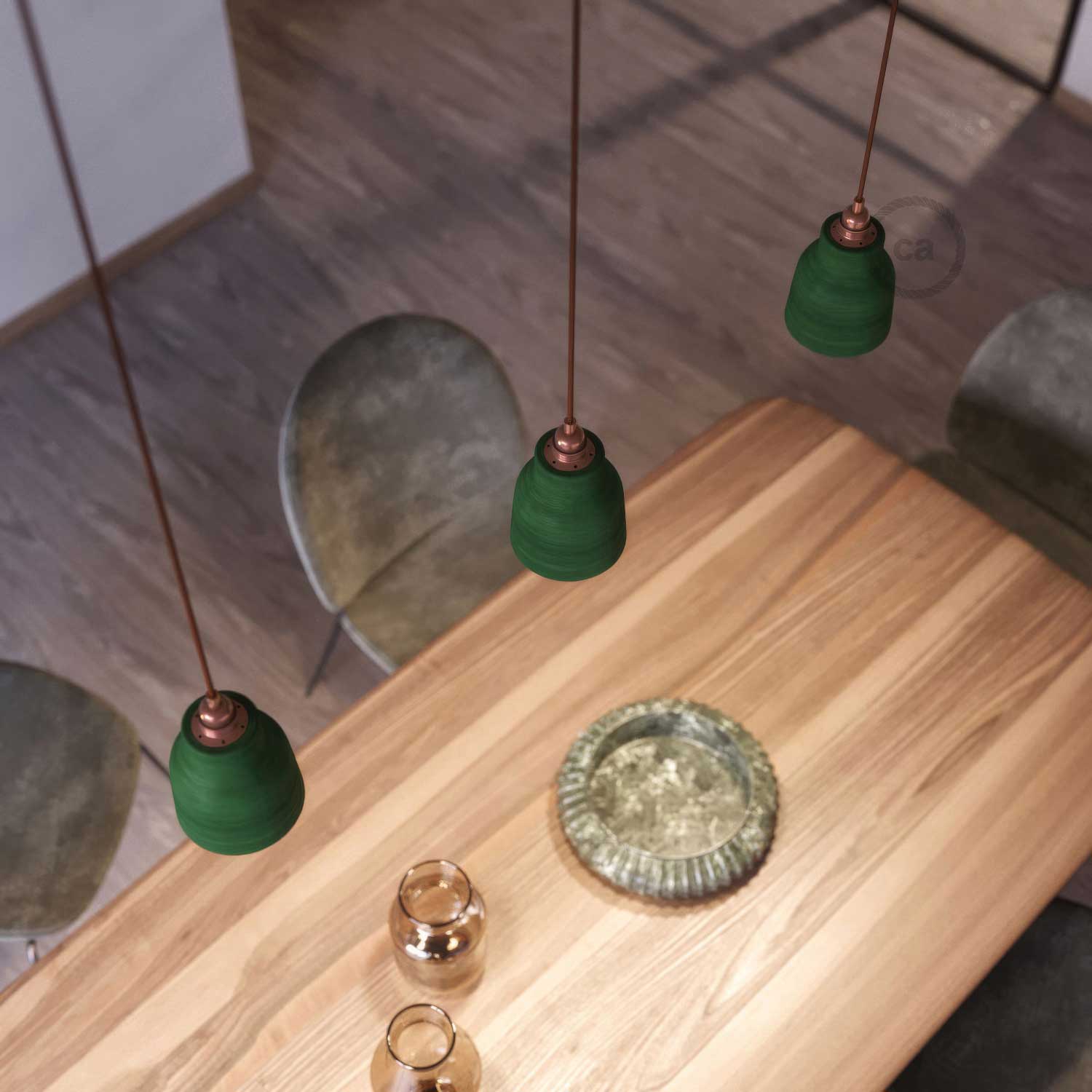 Paralume Vaso in ceramica, collezione Materia - Made in Italy - Evergreen striato - Image 3
