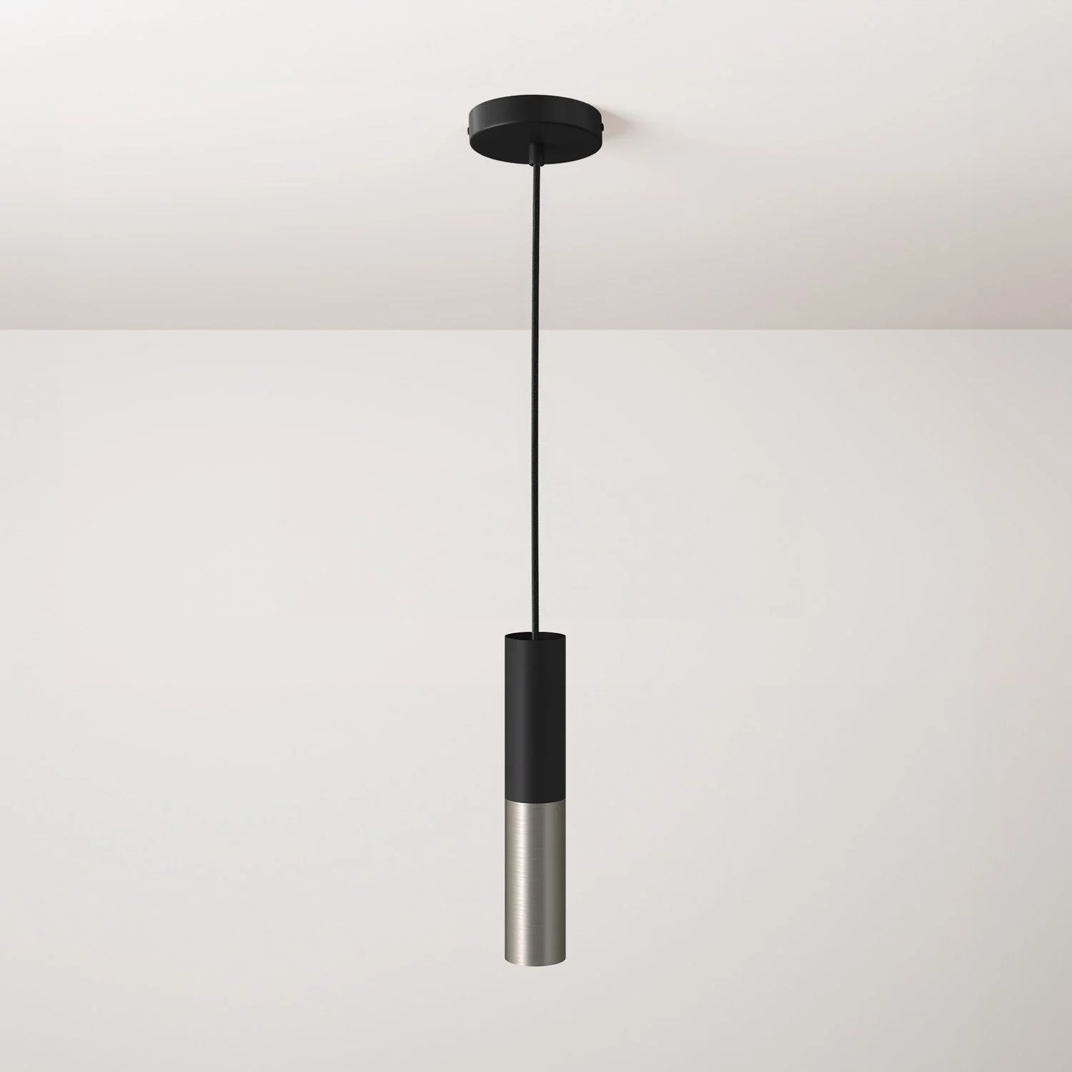 Lampada a sospensione completa di cavo tessile e doppio paralume Tub-E14 - Nero e Titanio satinato