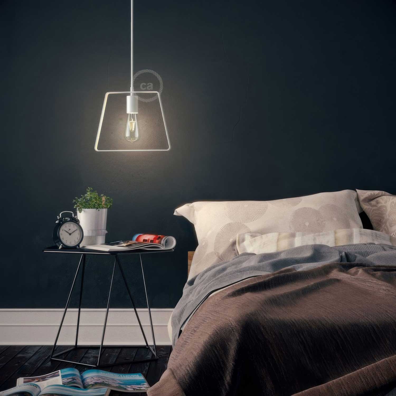 Pendant lamp with textile cable, Duedì Base lampshade and metal details - White - Image 2