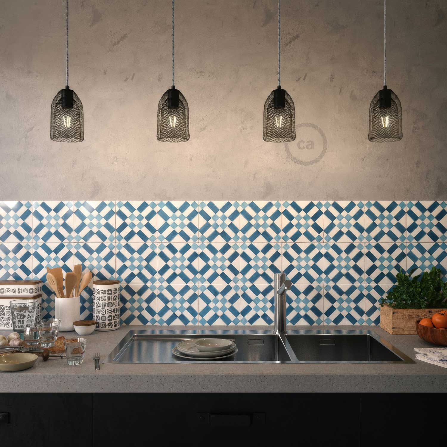 Pendant lamp with textile cable, Ghostbell lampshade and metal details - Black - Image 2