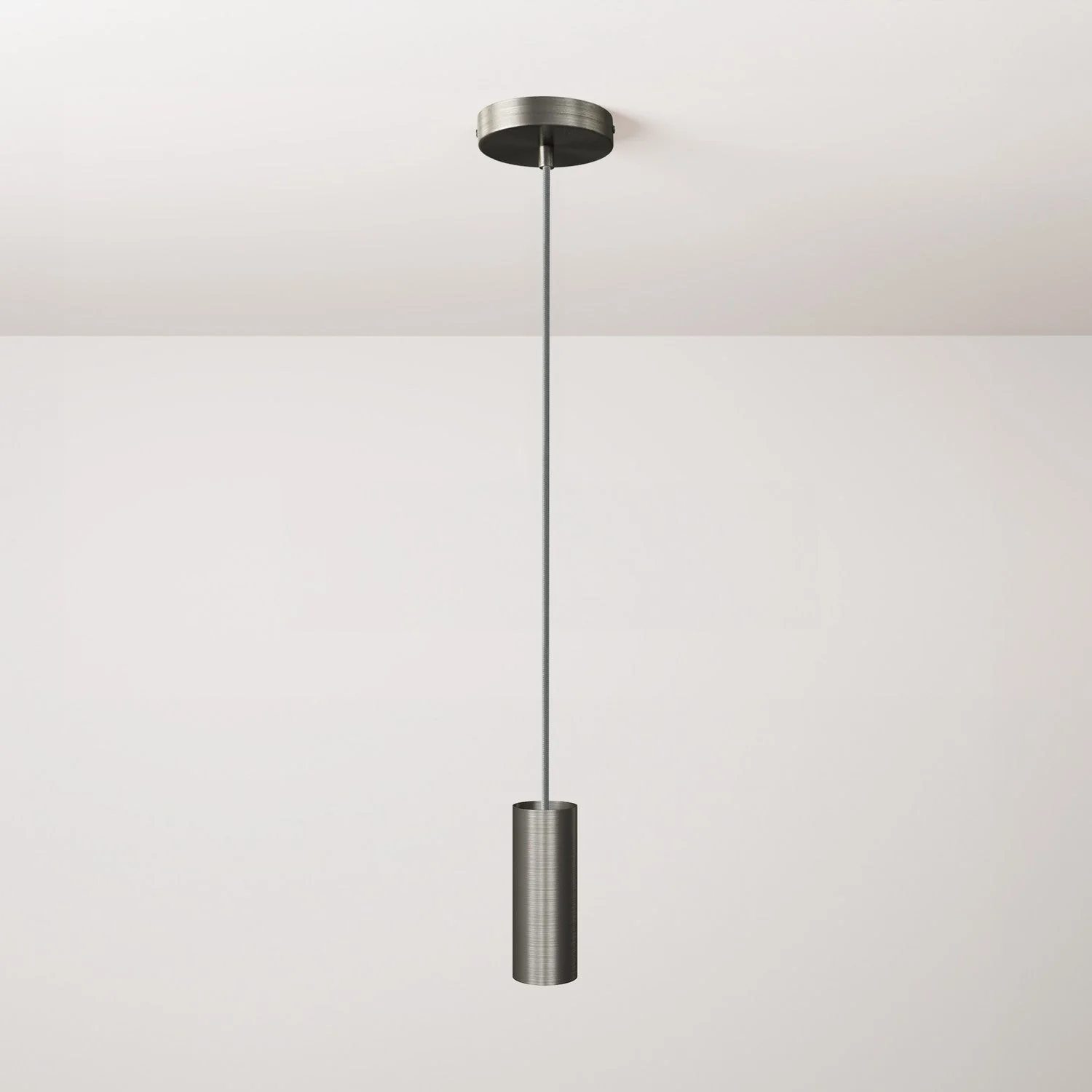 Pendant lamp with textile cable, Tub-E12 lampshade and metal details - Brushed titanium