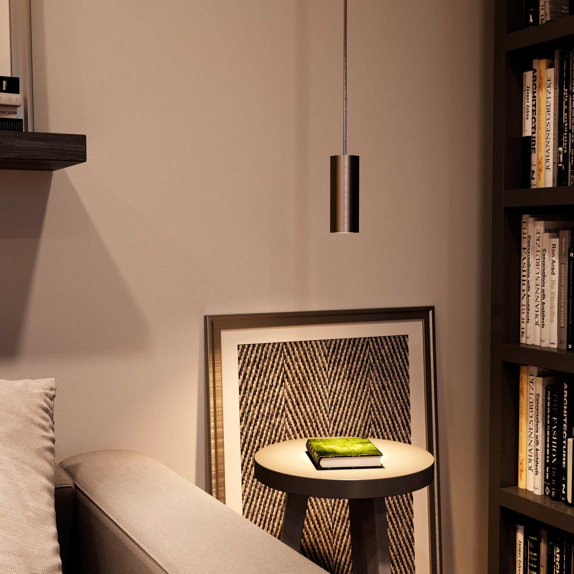 Pendant lamp with textile cable, Tub-E12 lampshade and metal details - Brushed titanium - Image 2
