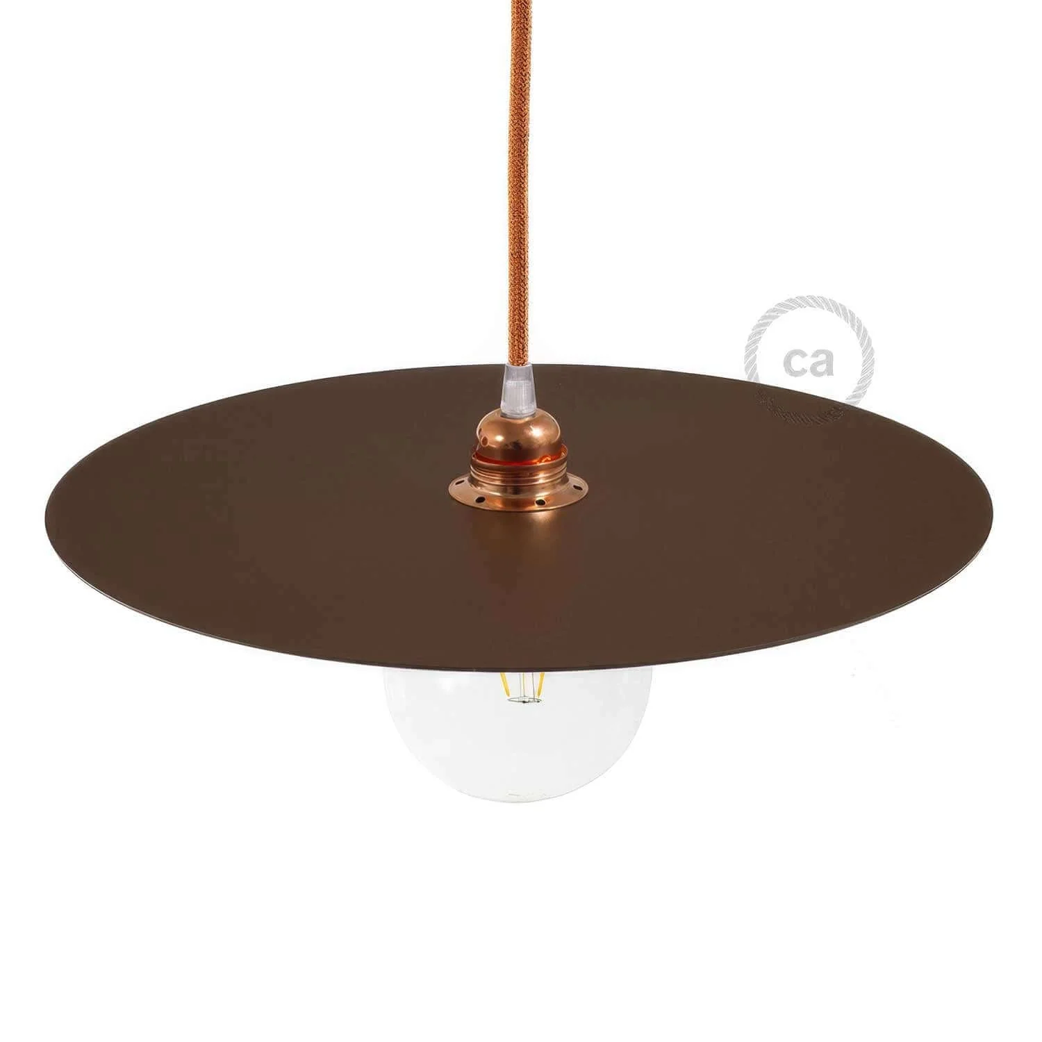 Piatto Ellepì oversize in ferro verniciato per lampade a sospensione, diametro 40 cm - Made in Italy - Effetto corten