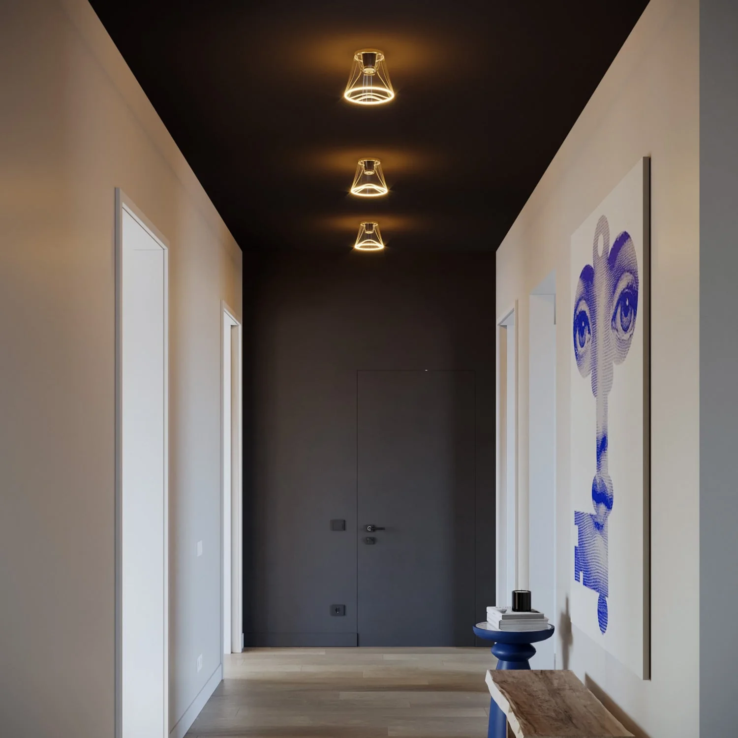 Plafoniera design con lampadina Ghost a cono trasparente - Nero - Image 3