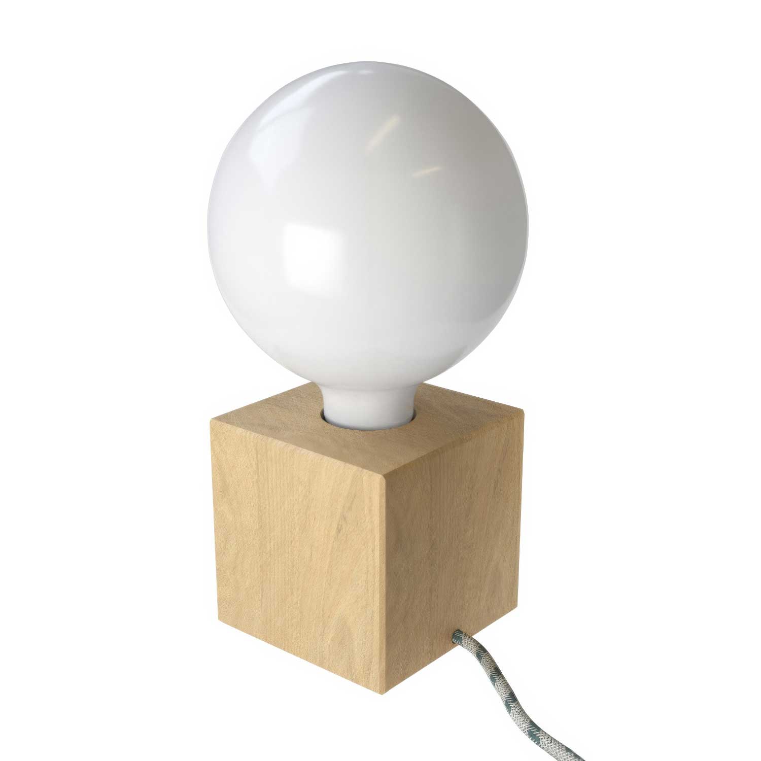Posaluce Cubetto, lampada da tavolo in legno naturale e spina UK - Neutro