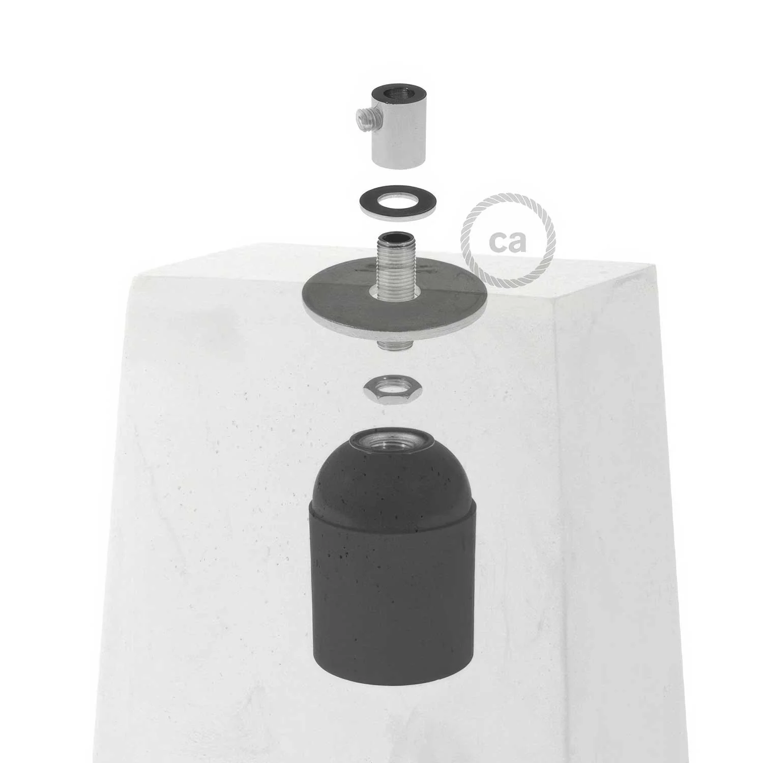 Prisma cement lampshade for suspension, with cable clamp and E26 socket - Dark cement - Image 4