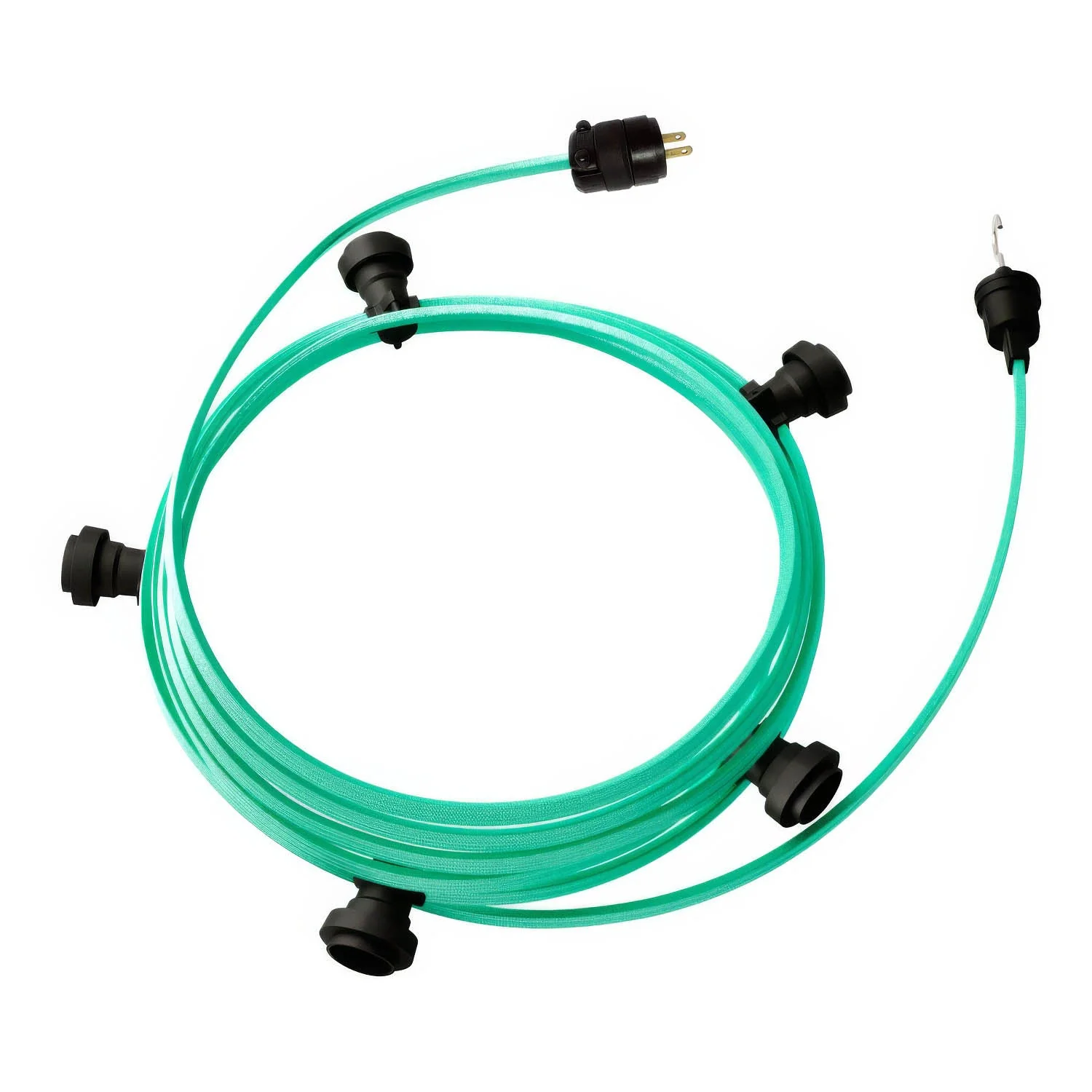 Ready-to-use 25ft String Light with 5 black Sockets, Hook and Plug - CH69