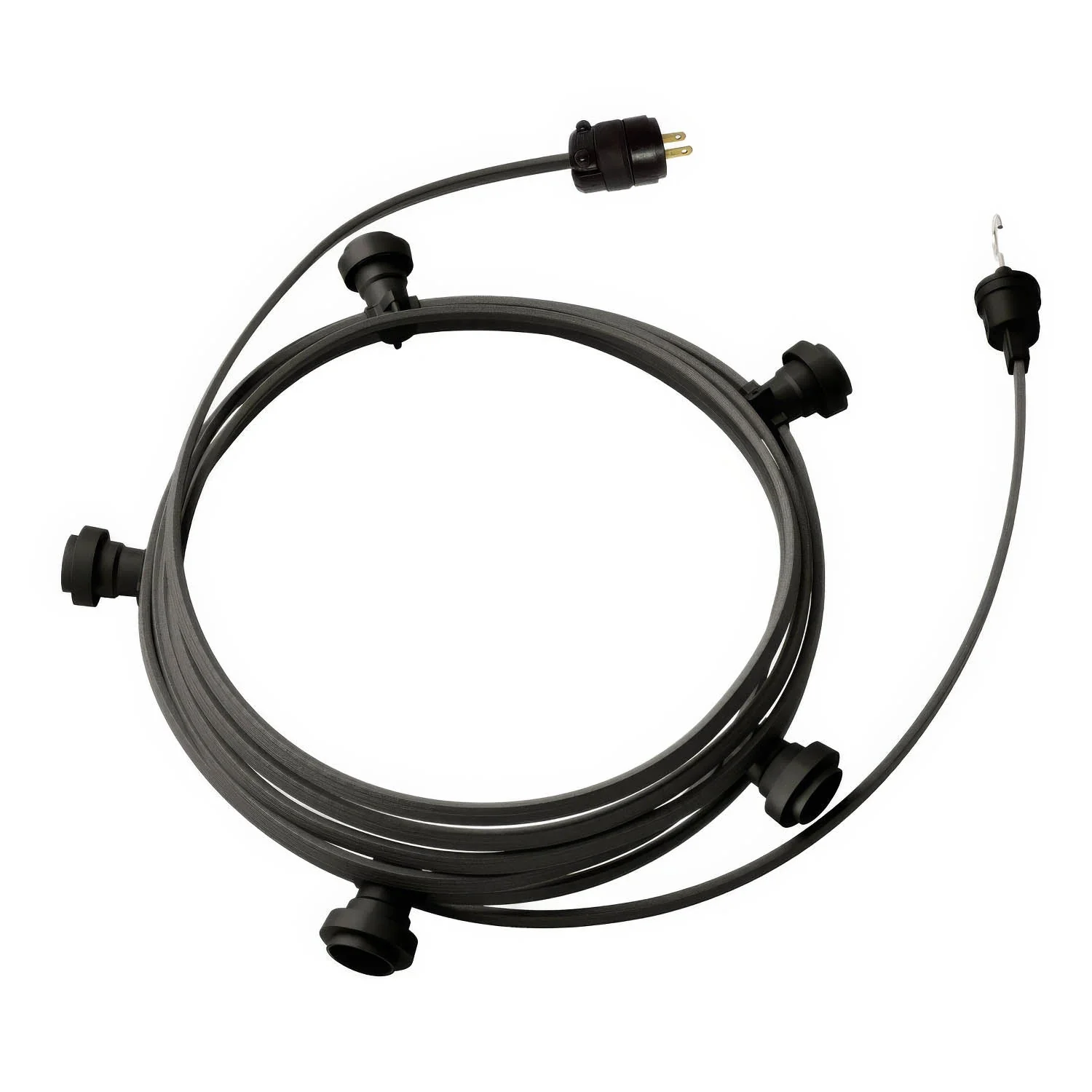 Ready-to-use 25ft String Light with 5 black Sockets, Hook and Plug - CM03