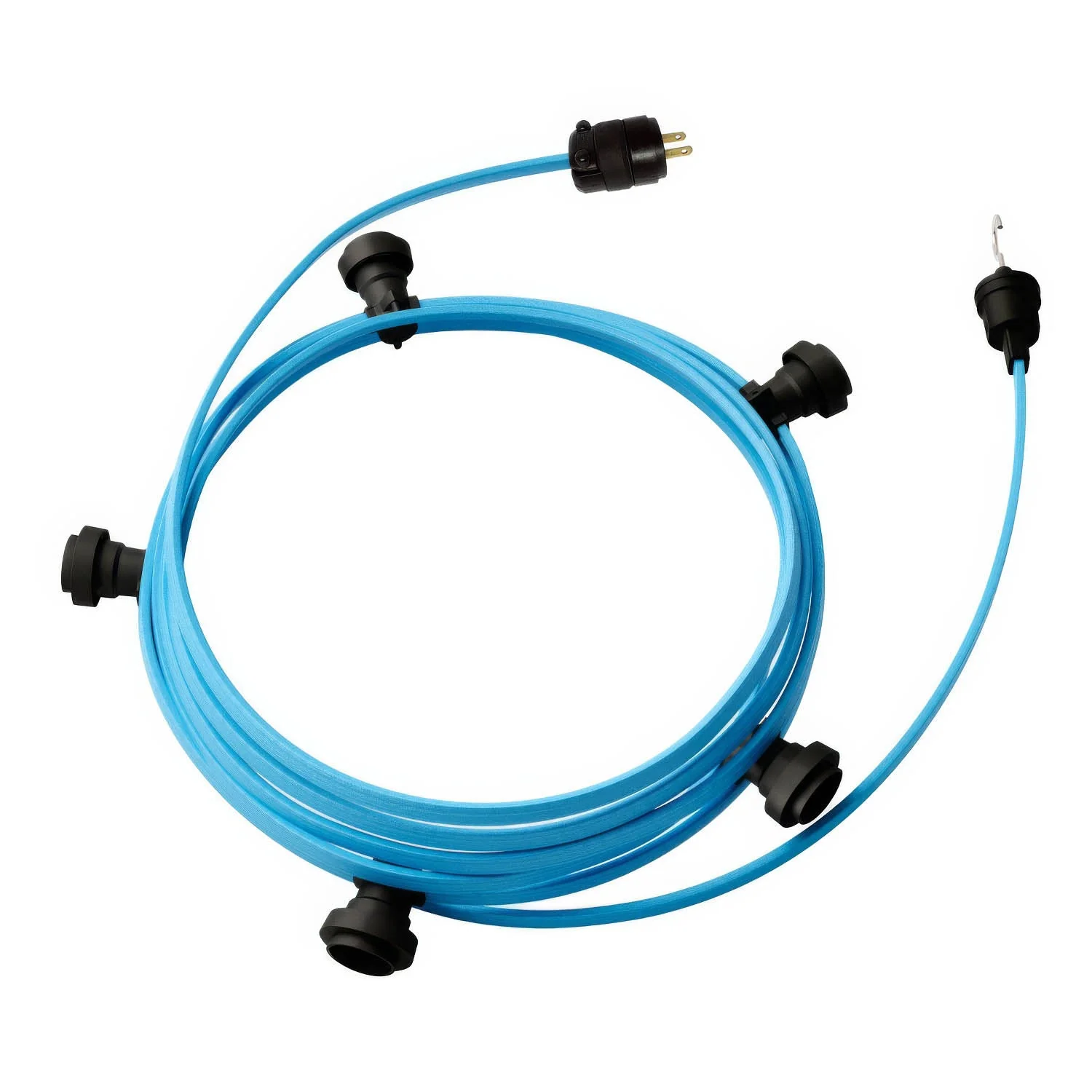 Ready-to-use 25ft String Light with 5 black Sockets, Hook and Plug - CM17