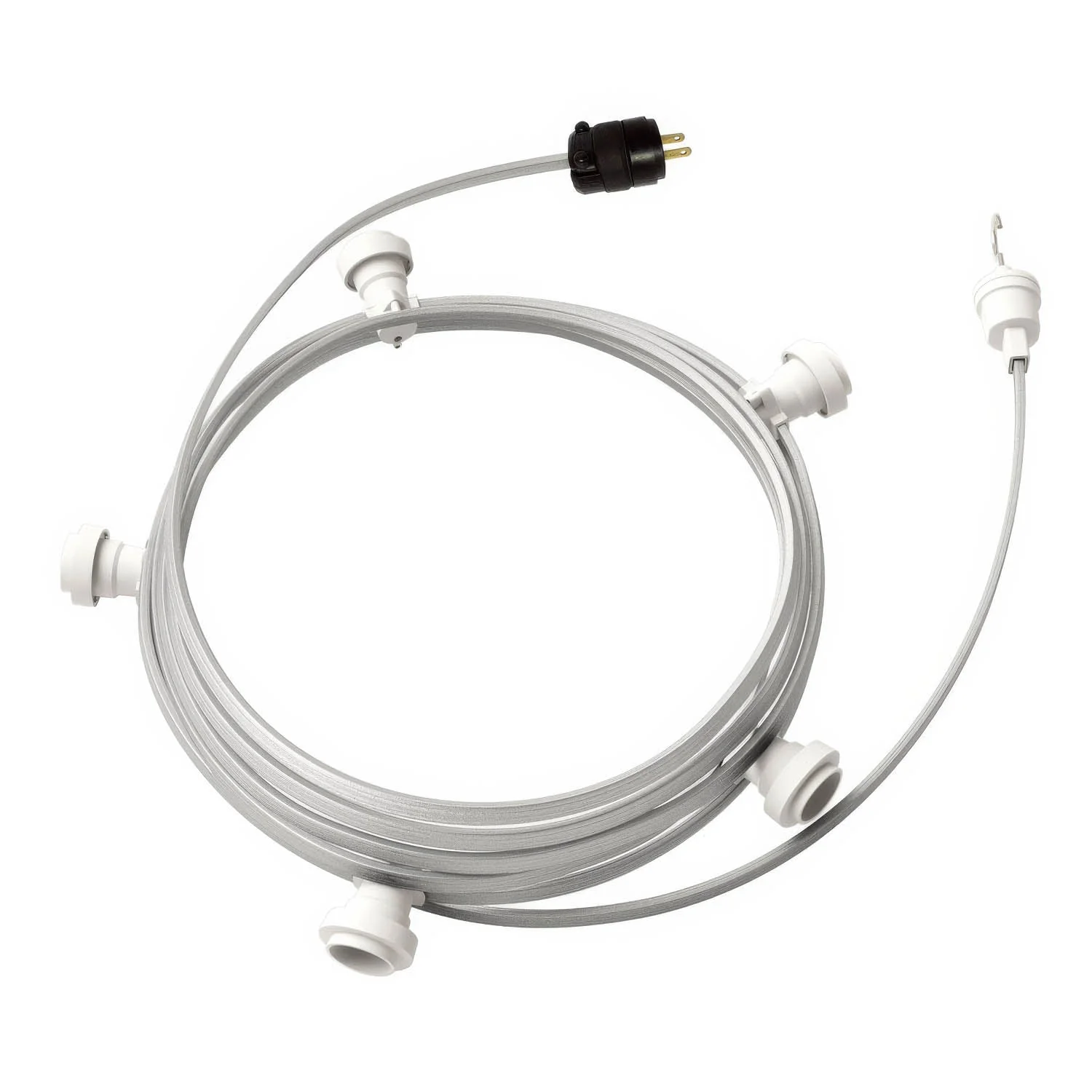 Ready-to-use 25ft String Light with 5 white Sockets, Hook and Plug - CM02