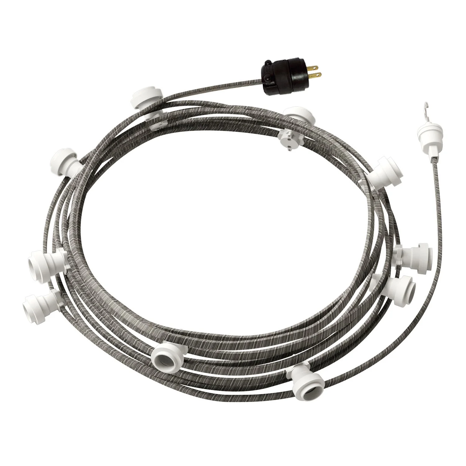 Ready-to-use 40ft String Light with 10 white Sockets, Hook and Plug - ECC37