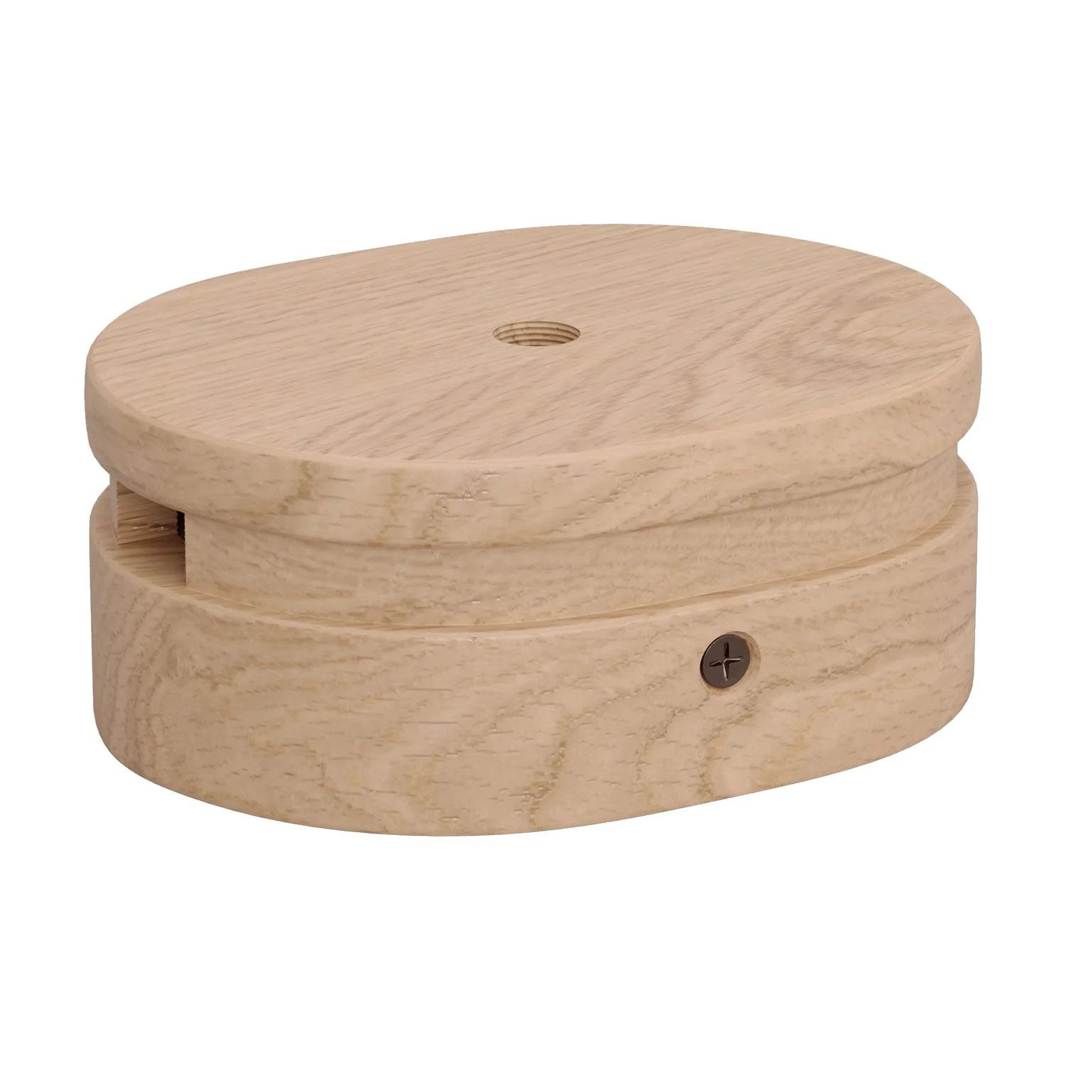 Rosone ovale in legno con un foro centrale e 2 fori laterali per cavo per catenaria e sistema Filé. Made in Italy - Neutro - Image 3