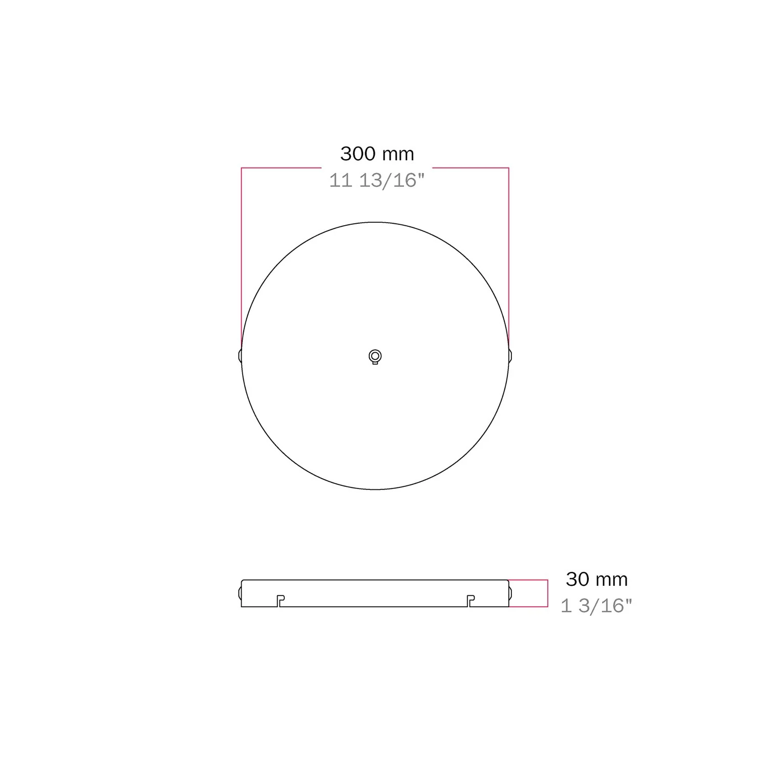 Rosone rotondo in alluminio Ø 30 cm con staffa e cavo di messa a terra, con 1 foro centrale - Bianco Opaco - Image 15