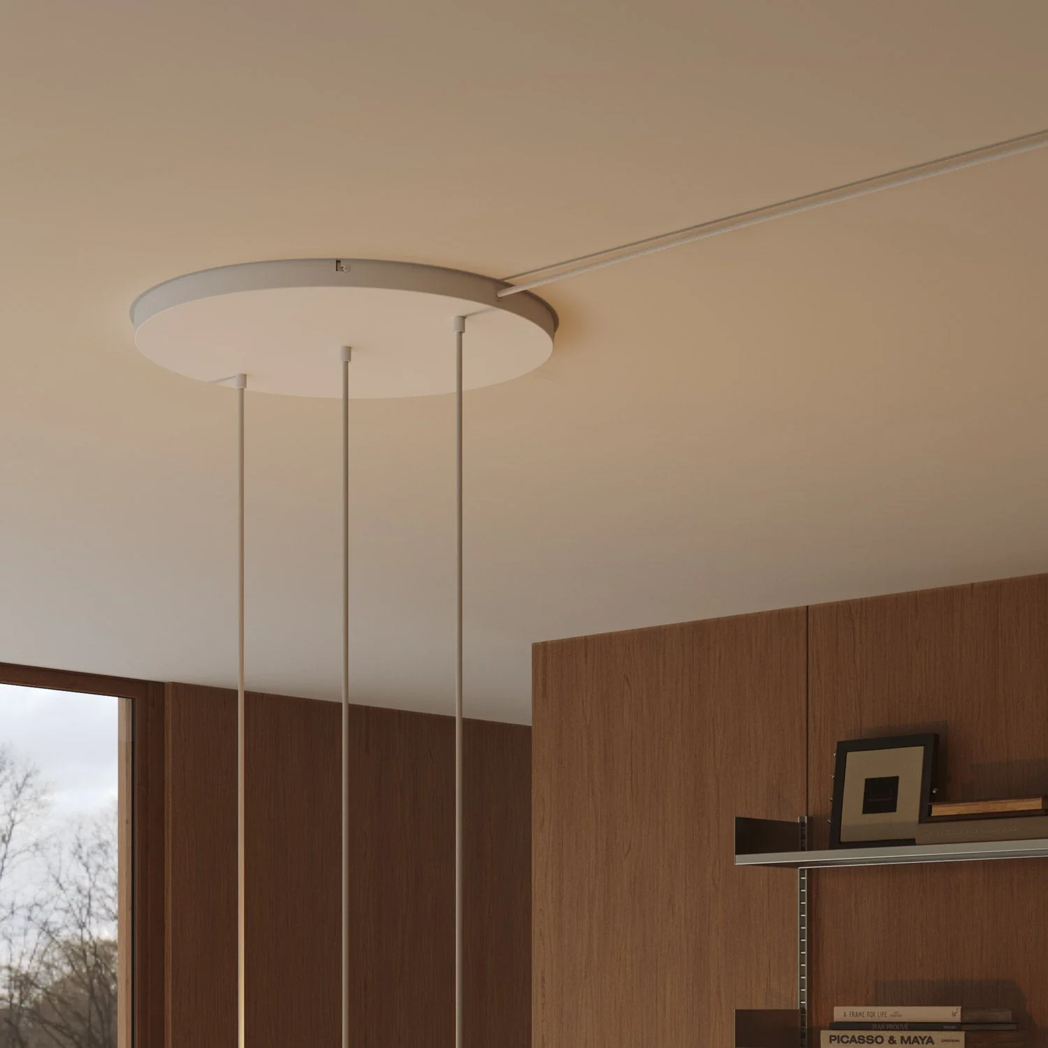 Rosone rotondo in alluminio Ø 50 cm con staffa e cavo di messa a terra, con 3 fori in linea frontali -  Bianco Opaco - Image 8
