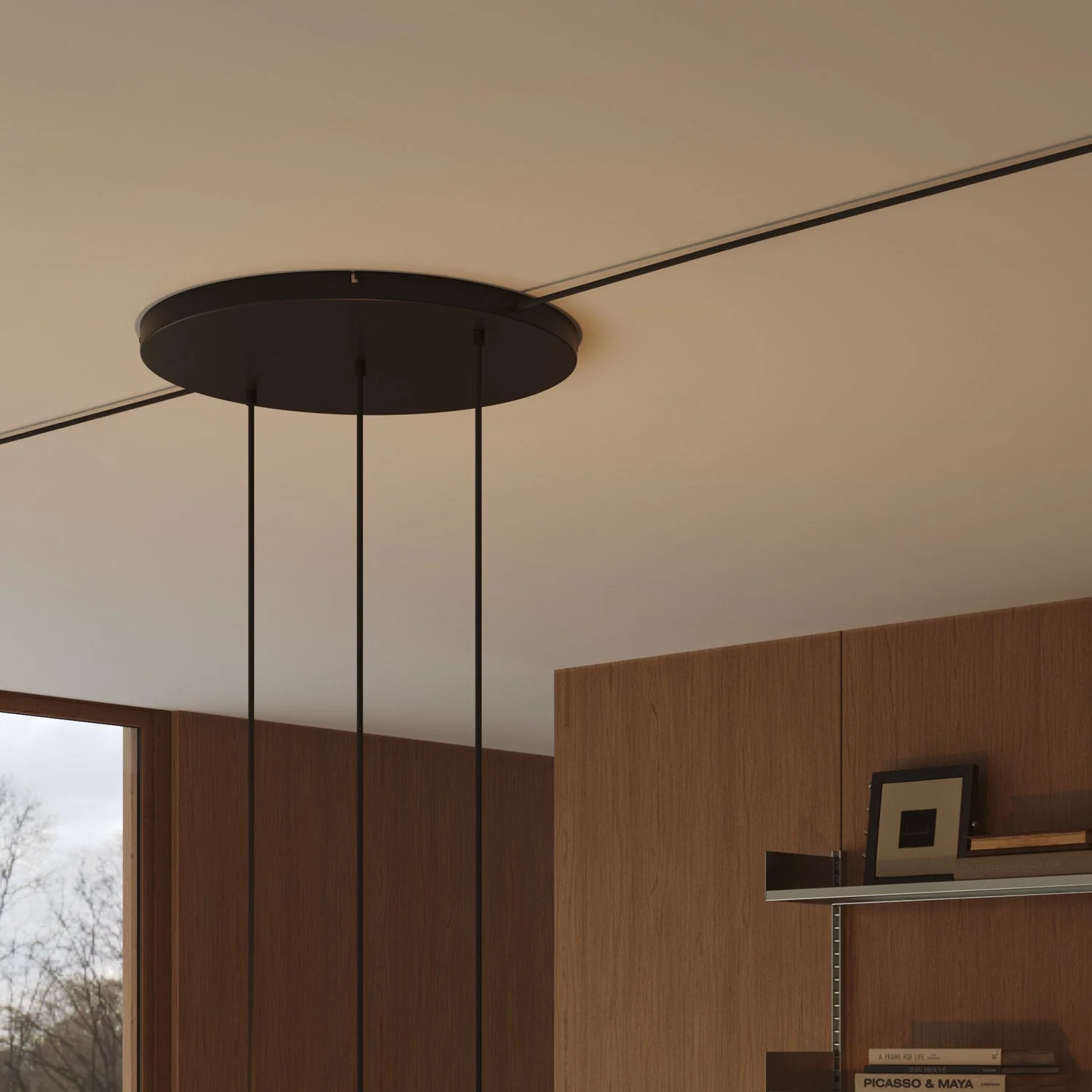 Rosone rotondo in alluminio Ø 50 cm con staffa e cavo di messa a terra, con 3 fori in linea frontali - Nero - Image 13