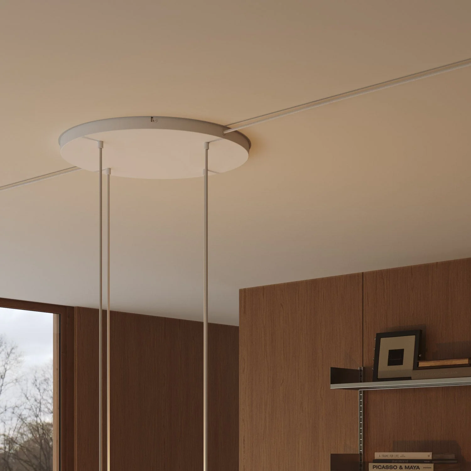 Rosone rotondo in alluminio Ø 50 cm con staffa e cavo di messa a terra, con 4 fori frontali - Bianco Opaco - Image 13