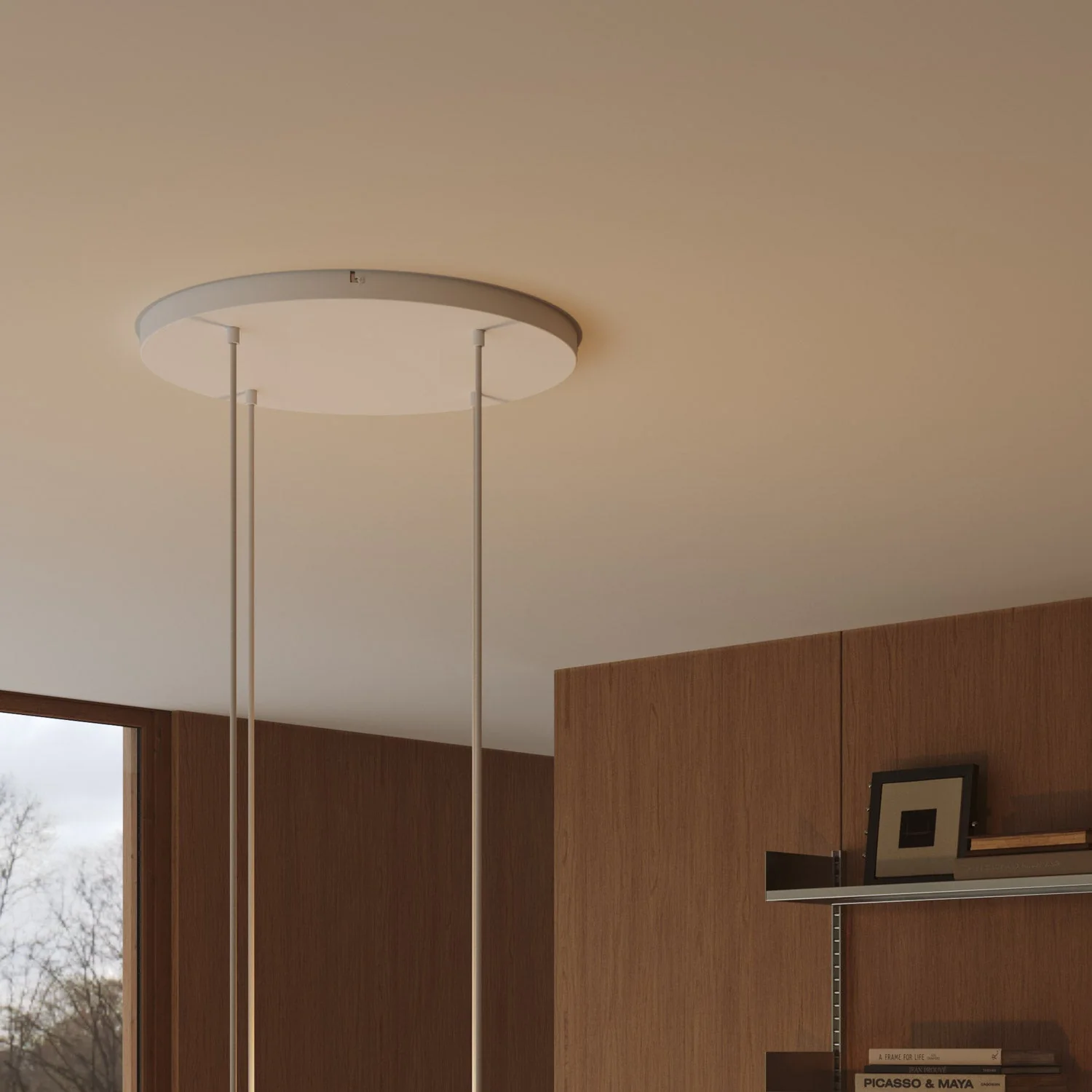 Rosone rotondo in alluminio Ø 50 cm con staffa e cavo di messa a terra, con 4 fori frontali - Bianco Opaco - Image 3