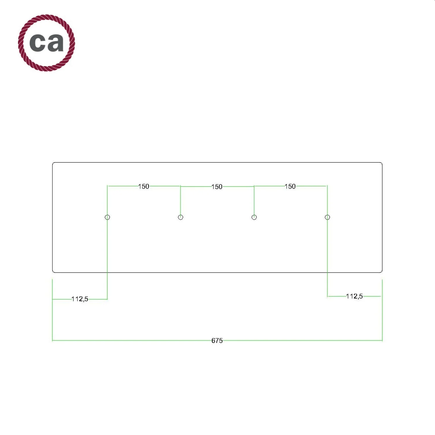 Rosone XXL Rose-One rettangolare a 4 fori in linea e 6 fori laterali, dimensioni 675 x 225 mm  - Dibond Bianco opaco - Image 6