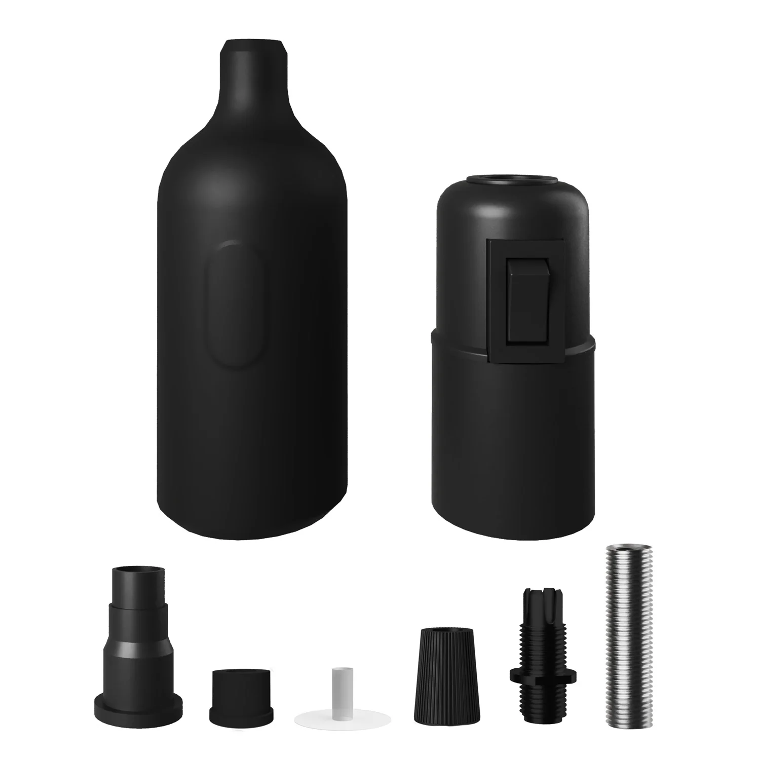 Silicone E26 socket kit with switch and hidden cable clamps - Black - Image 2