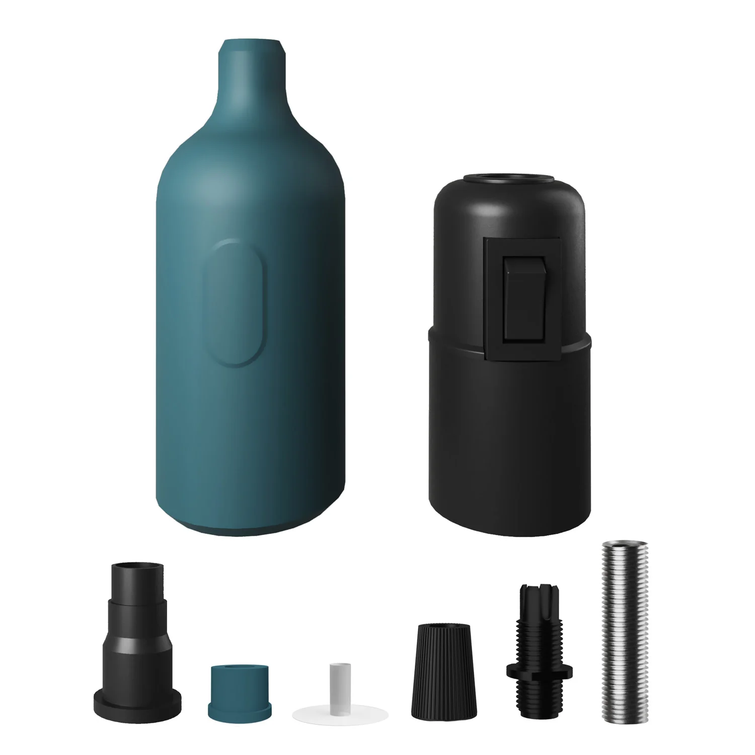 Silicone E26 socket kit with switch and hidden cable clamps - Petrol - Image 2